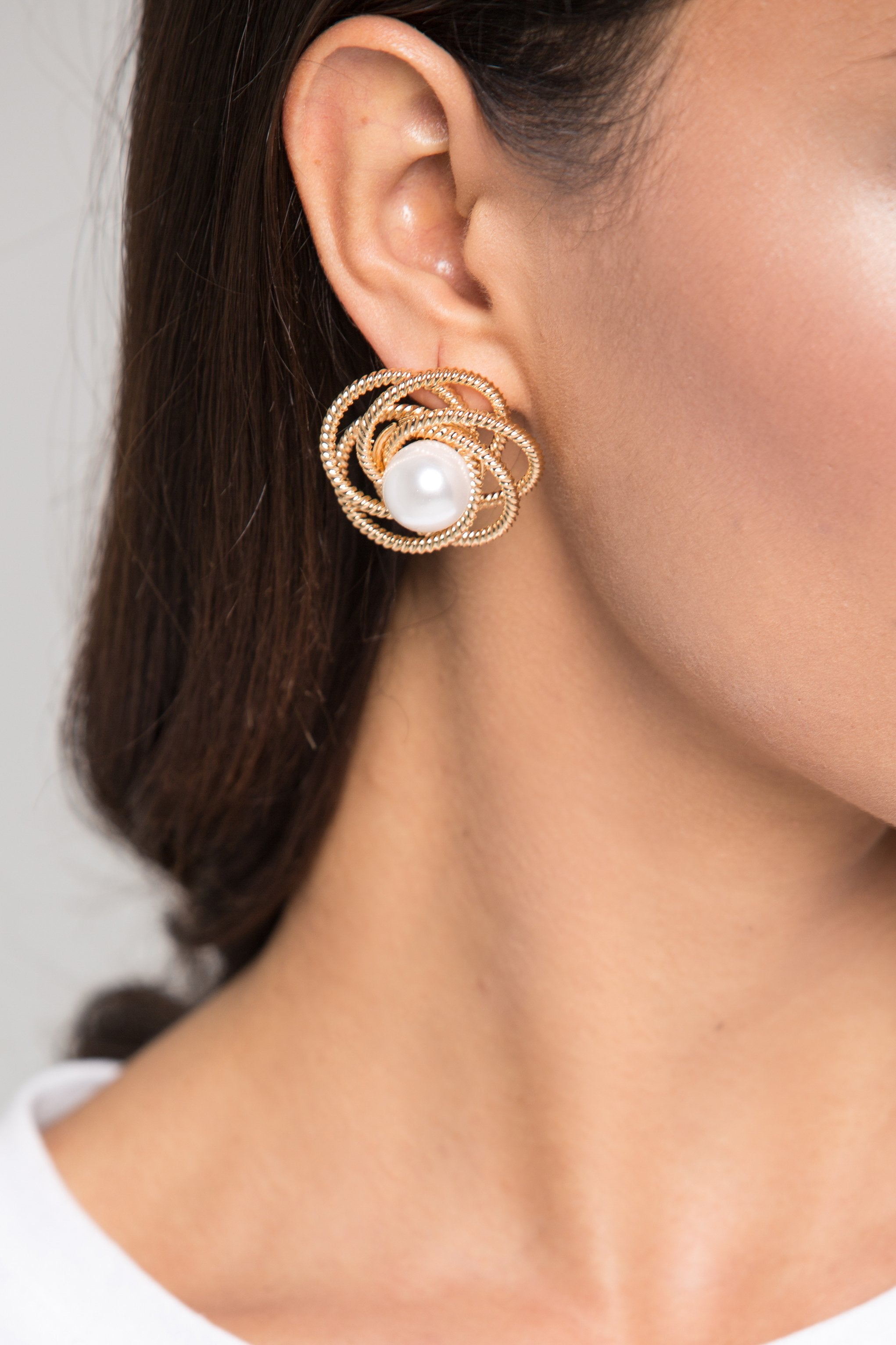 Gold Wire and Pearl Camelia Earrings - ownthelooks-Development