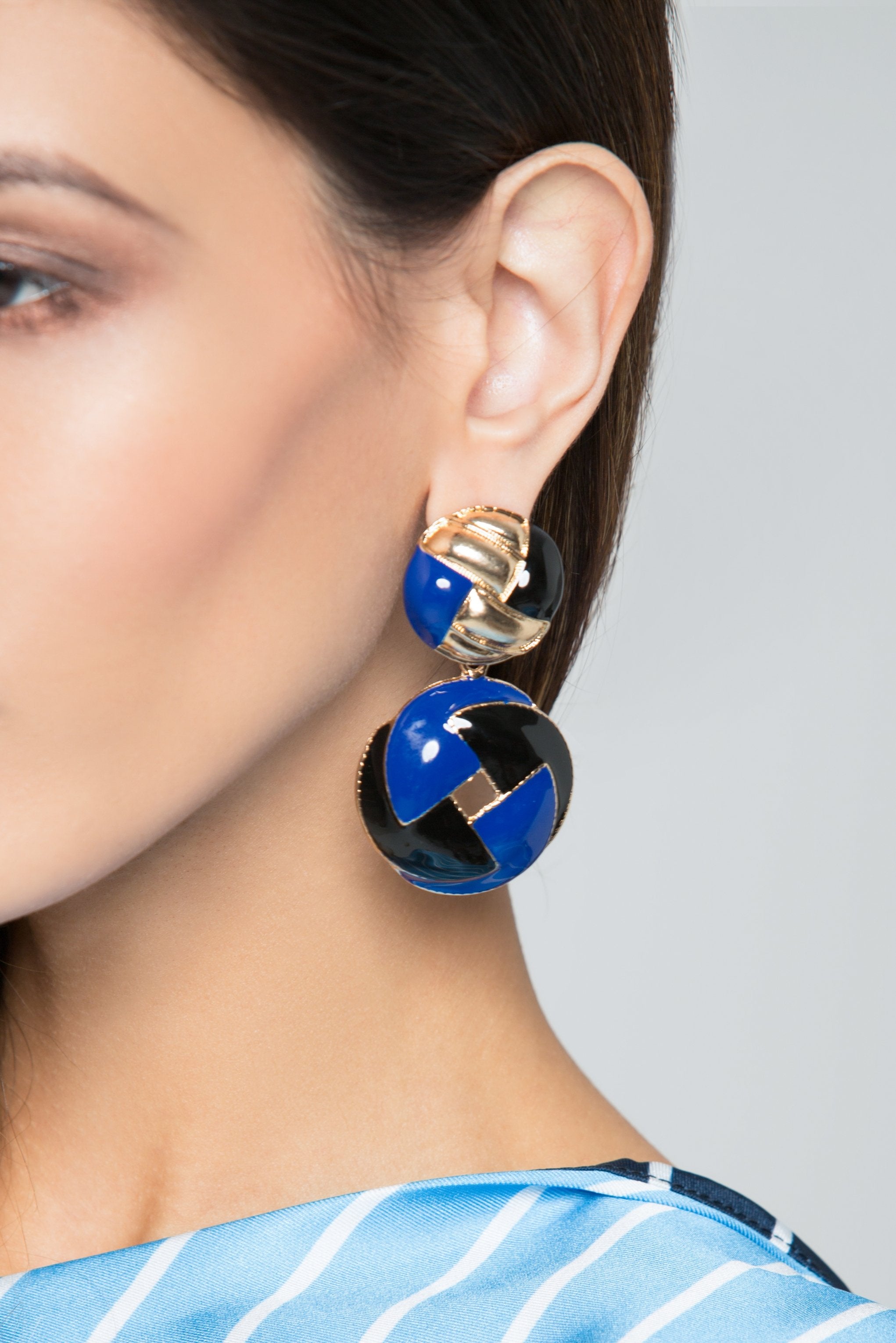 Gold and Blue Acrylic Geometric Drop Earrings - ownthelooks-Development