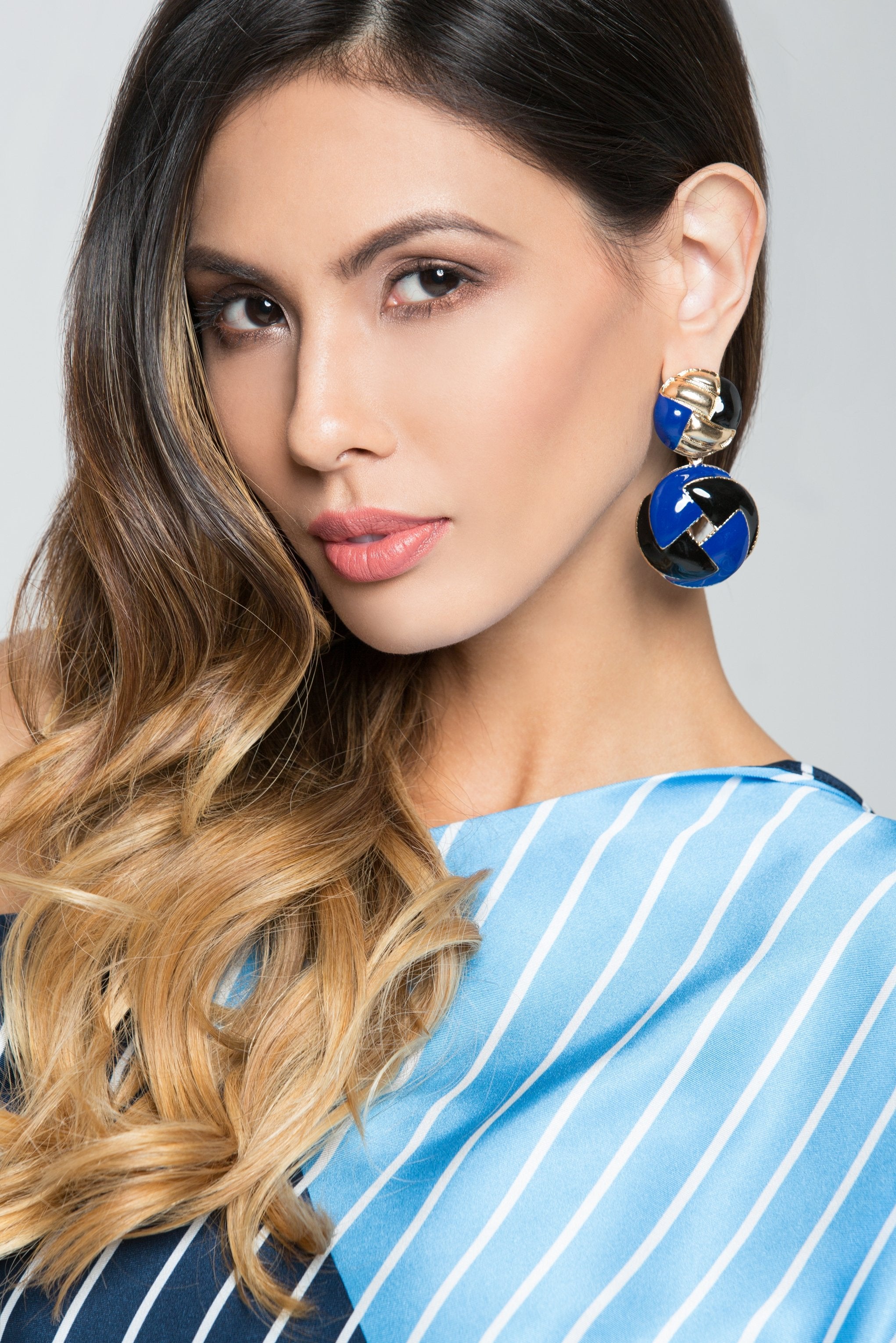Gold and Blue Acrylic Geometric Drop Earrings - ownthelooks-Development