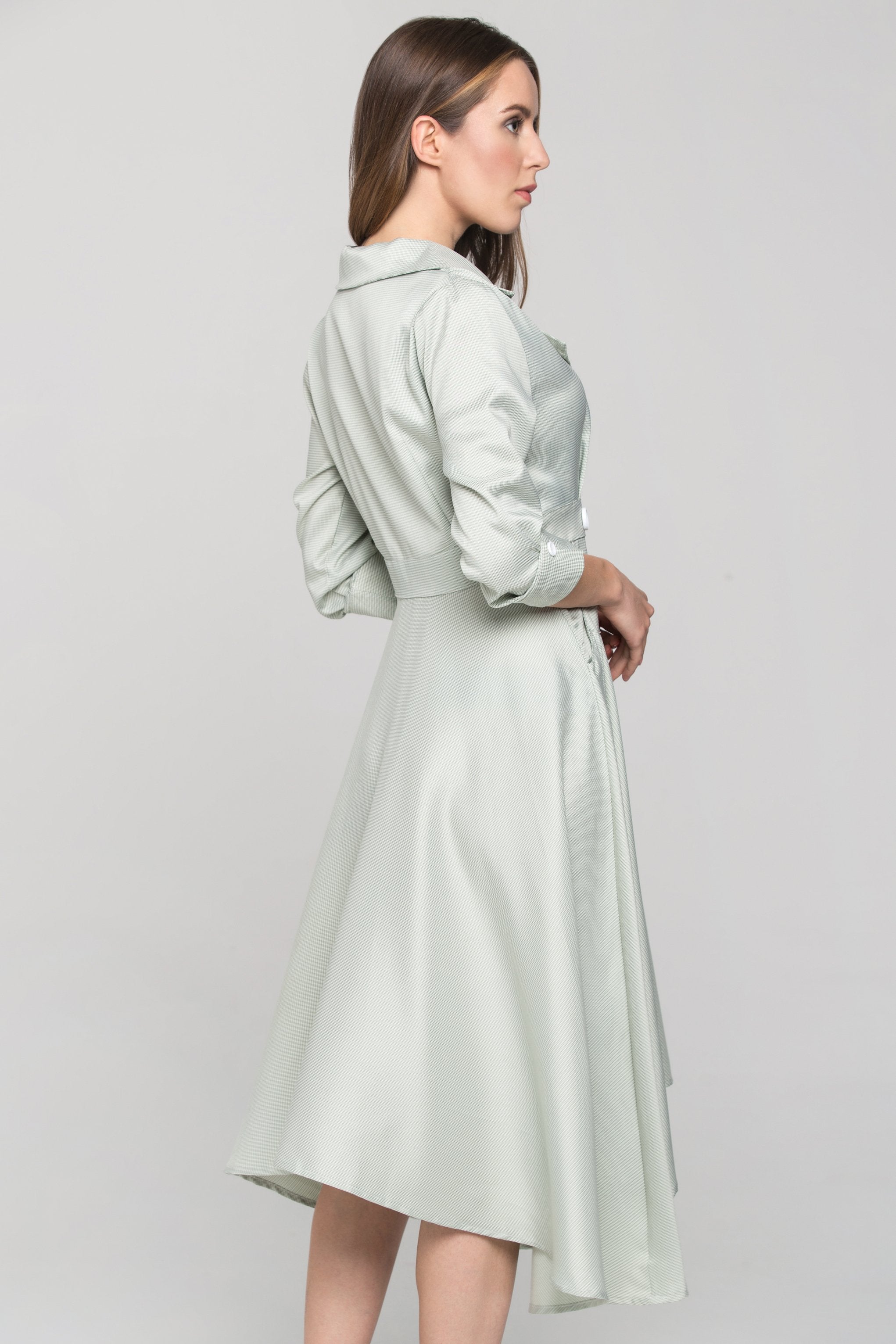 Green Check Collared Drop Waist Midi Dress - ownthelooks-Development