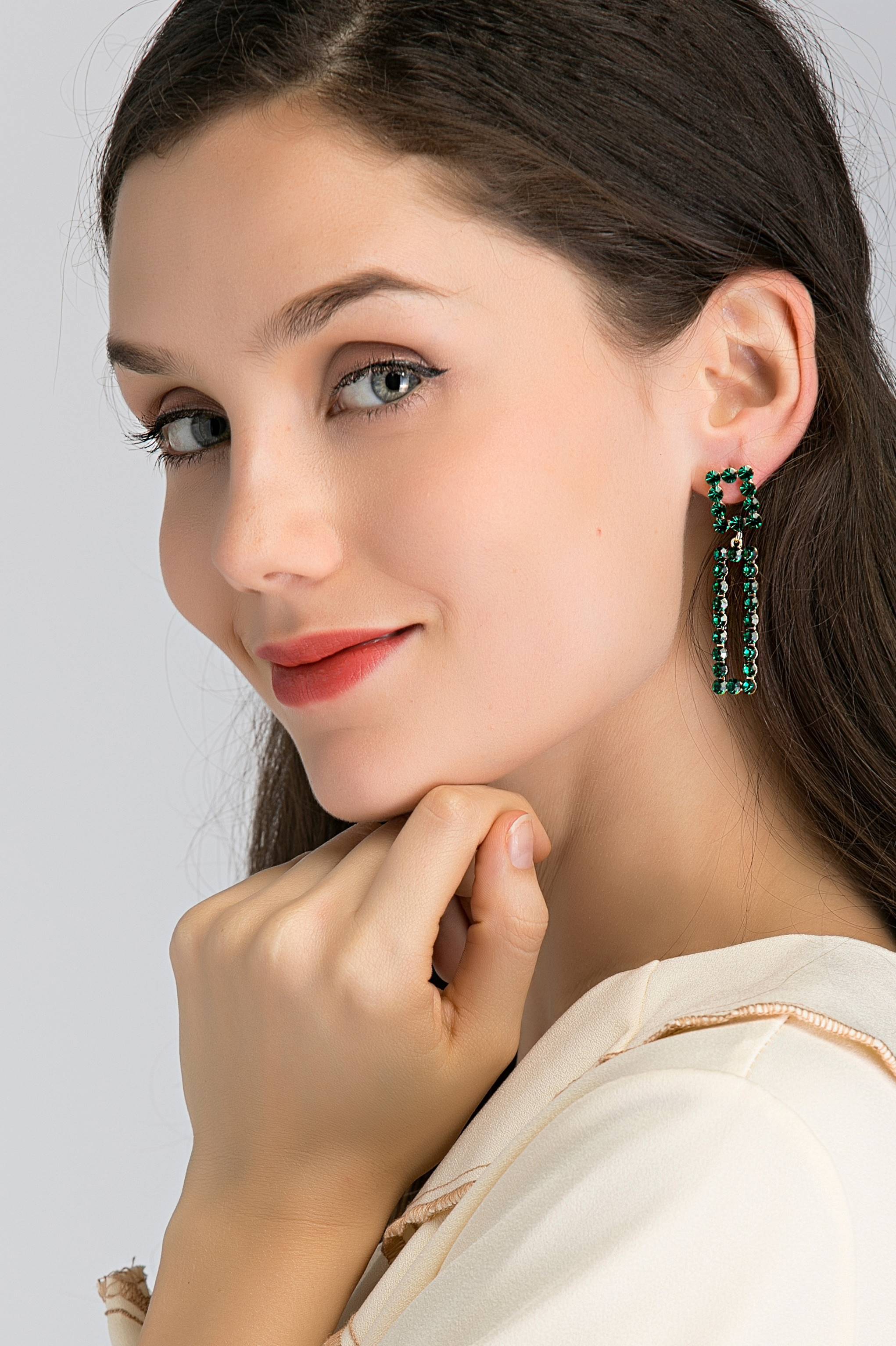 Green Stud Square and Rectangle Cut Out Drop Earrings - ownthelooks-Development