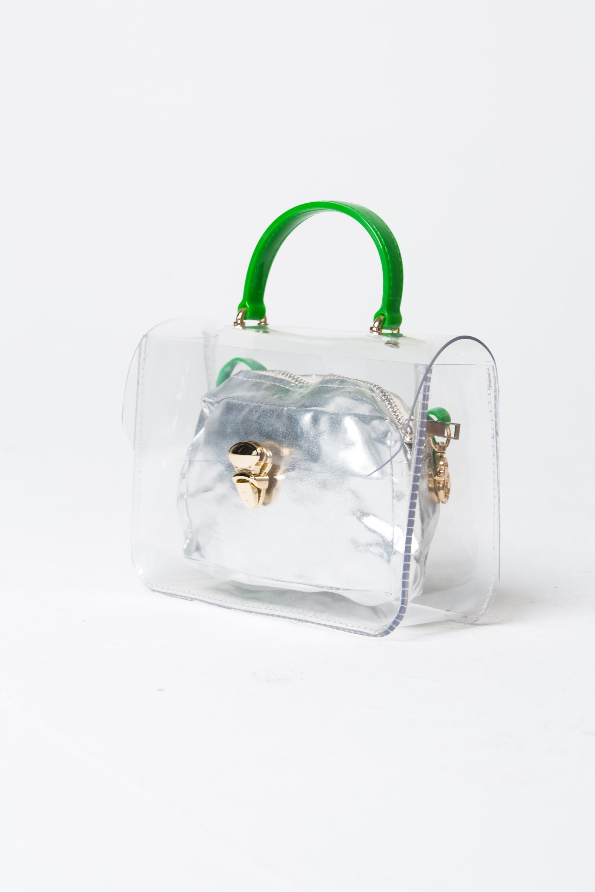 Green Transparent Slide Lock Closure Cross Body Shoulder Satchel Handbag - ownthelooks-Development