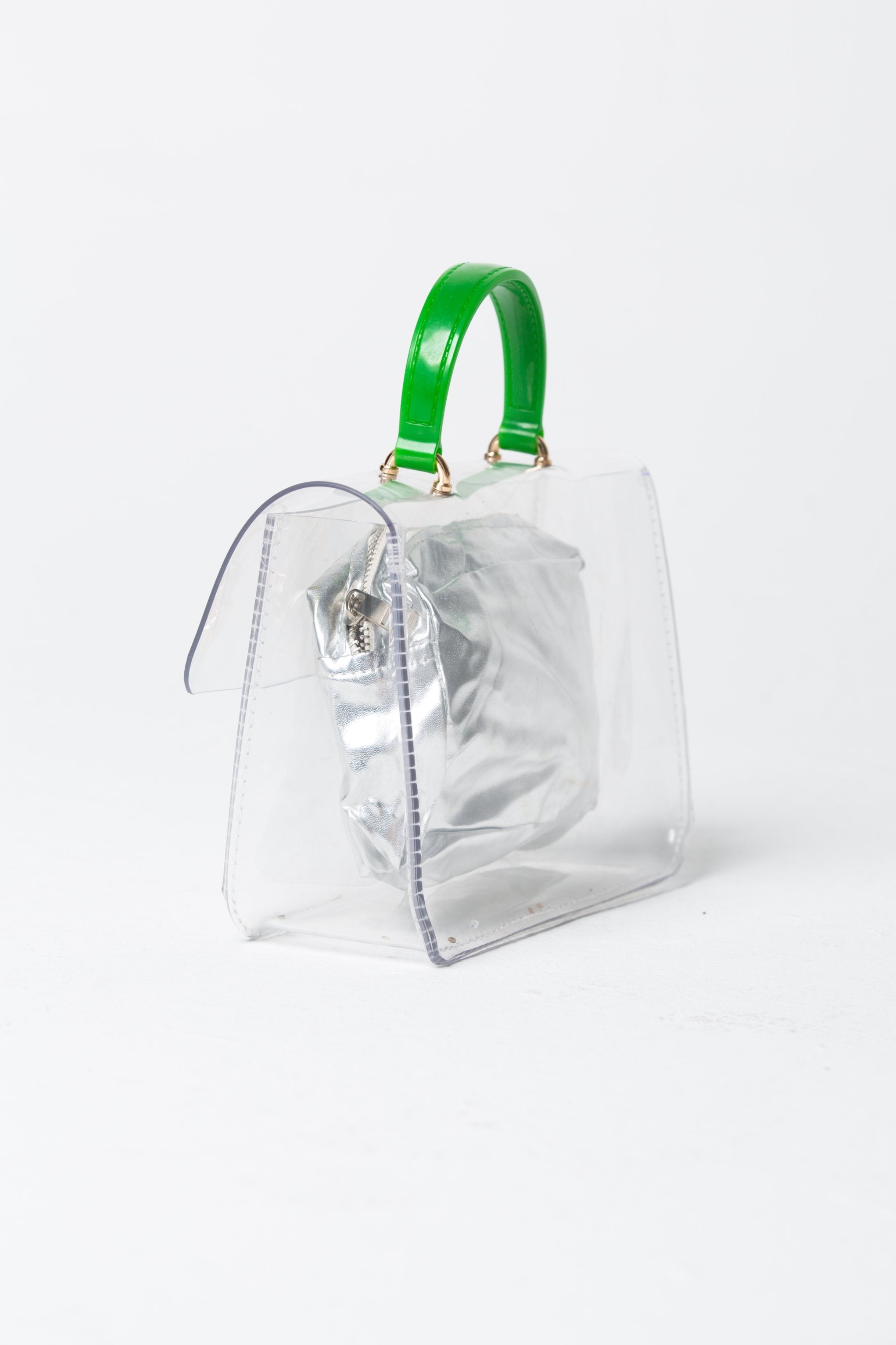 Green Transparent Slide Lock Closure Cross Body Shoulder Satchel Handbag - ownthelooks-Development