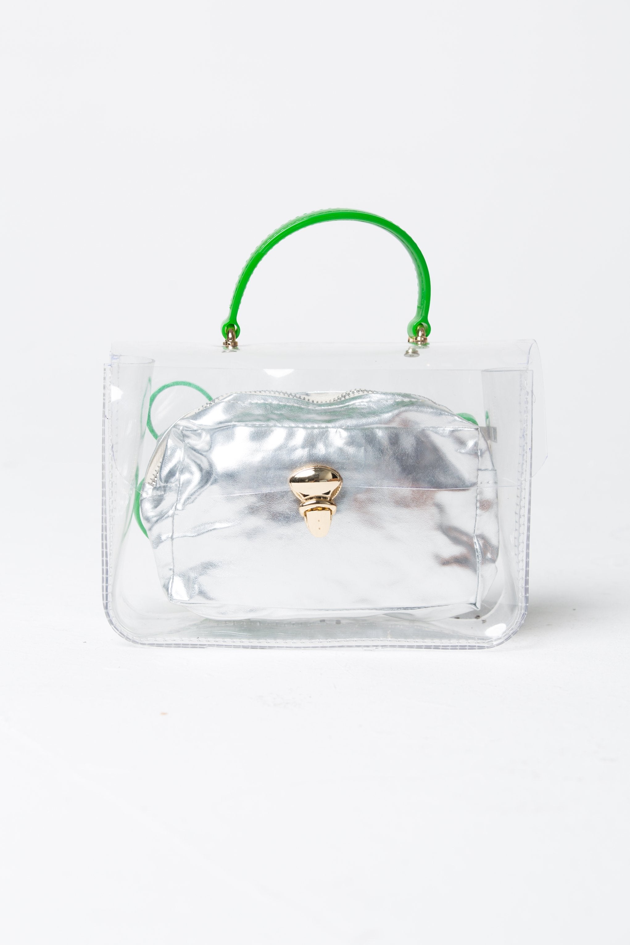 Green Transparent Slide Lock Closure Cross Body Shoulder Satchel Handbag - ownthelooks-Development