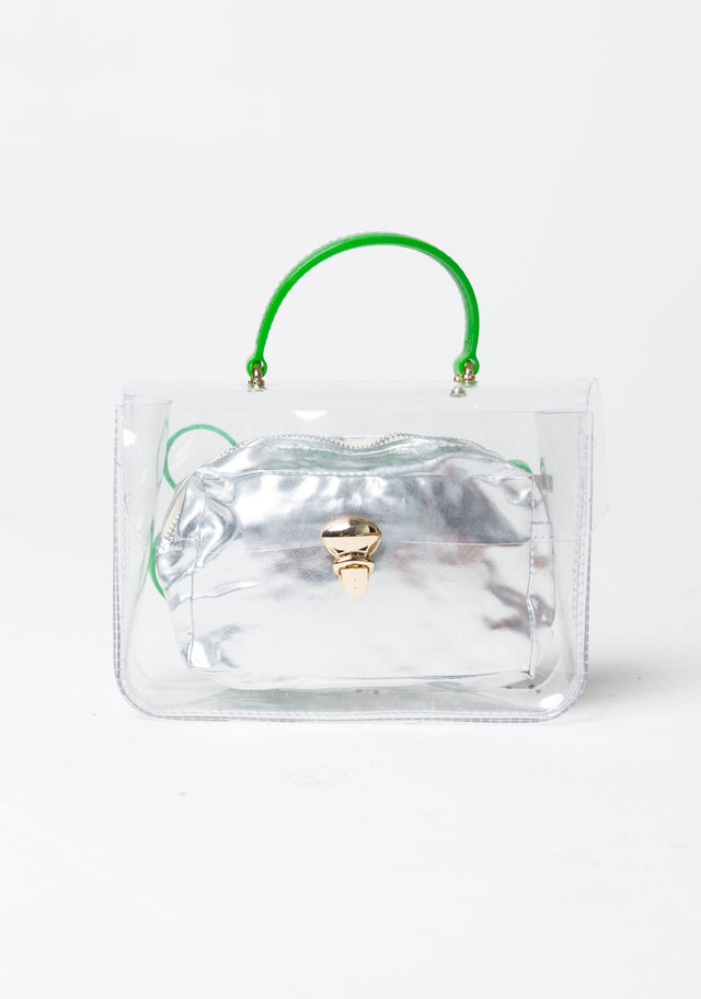 Green Transparent Slide Lock Closure Cross Body Shoulder Satchel Handbag - ownthelooks-Development