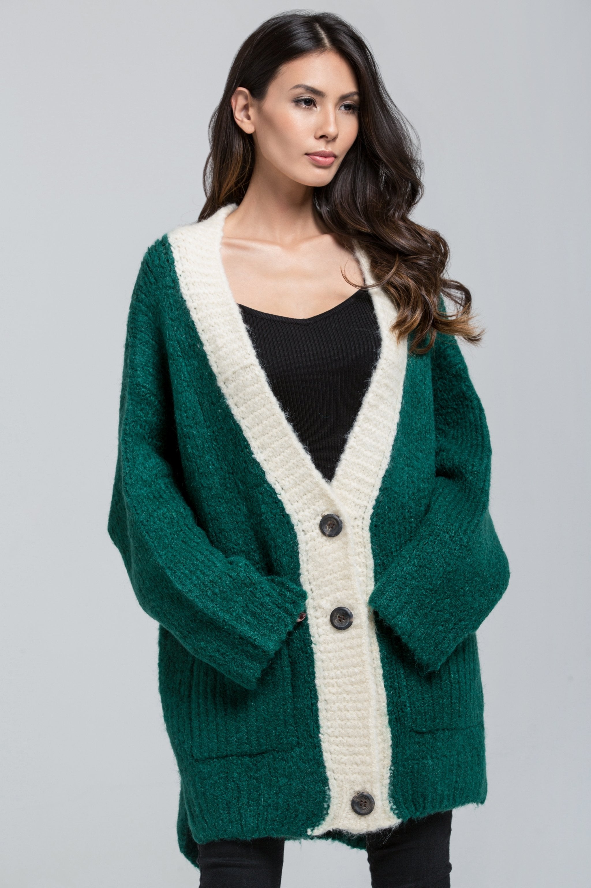 Green Wool Knit Oversized Cardigan - ownthelooks-Development