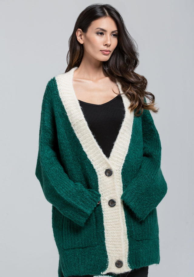 Green Wool Knit Oversized Cardigan - ownthelooks-Development