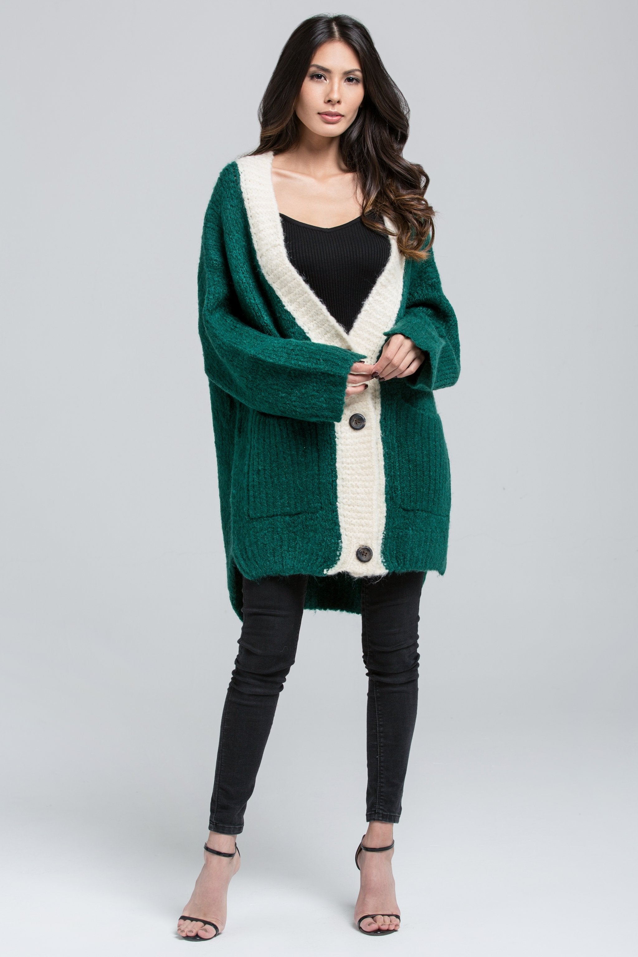 Green Wool Knit Oversized Cardigan - ownthelooks-Development