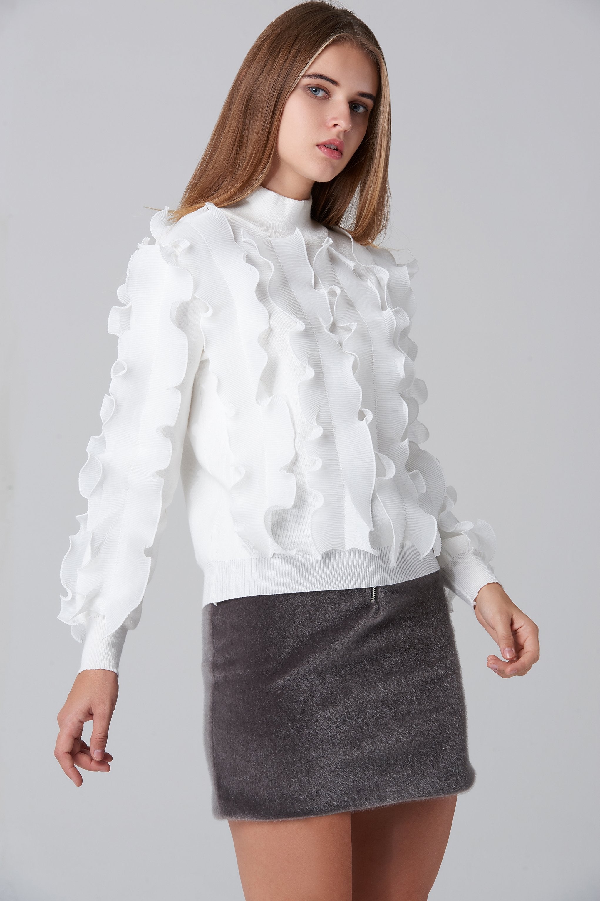 Grey Faux Fur Mini Skirt - ownthelooks-Development