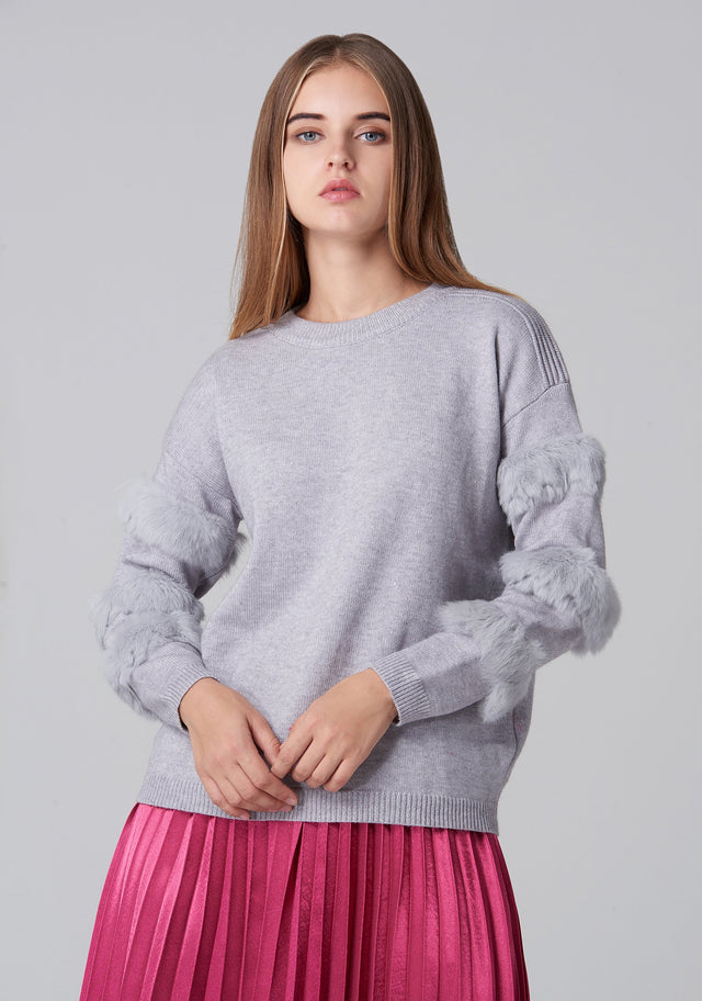 Grey Fur Strip Sleeve Top - ownthelooks-Development