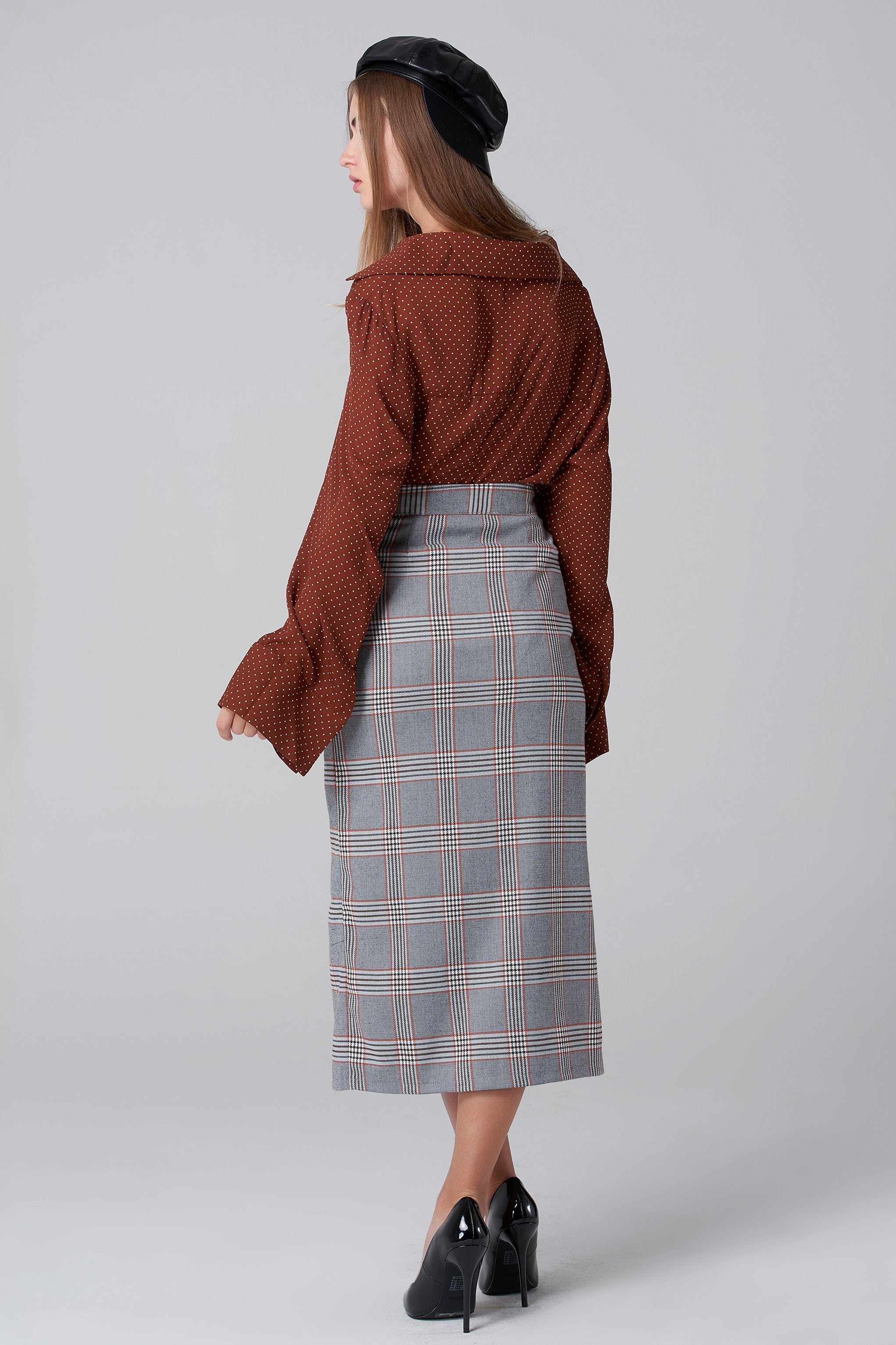 Grey Plaid Midi Skirt - ownthelooks-Development