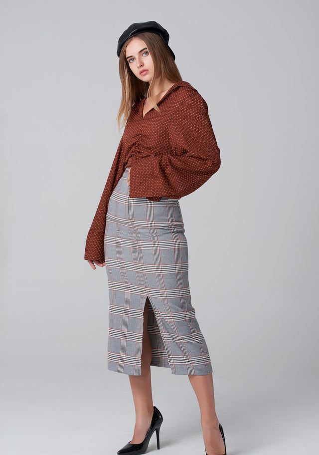 Grey Plaid Midi Skirt - ownthelooks-Development