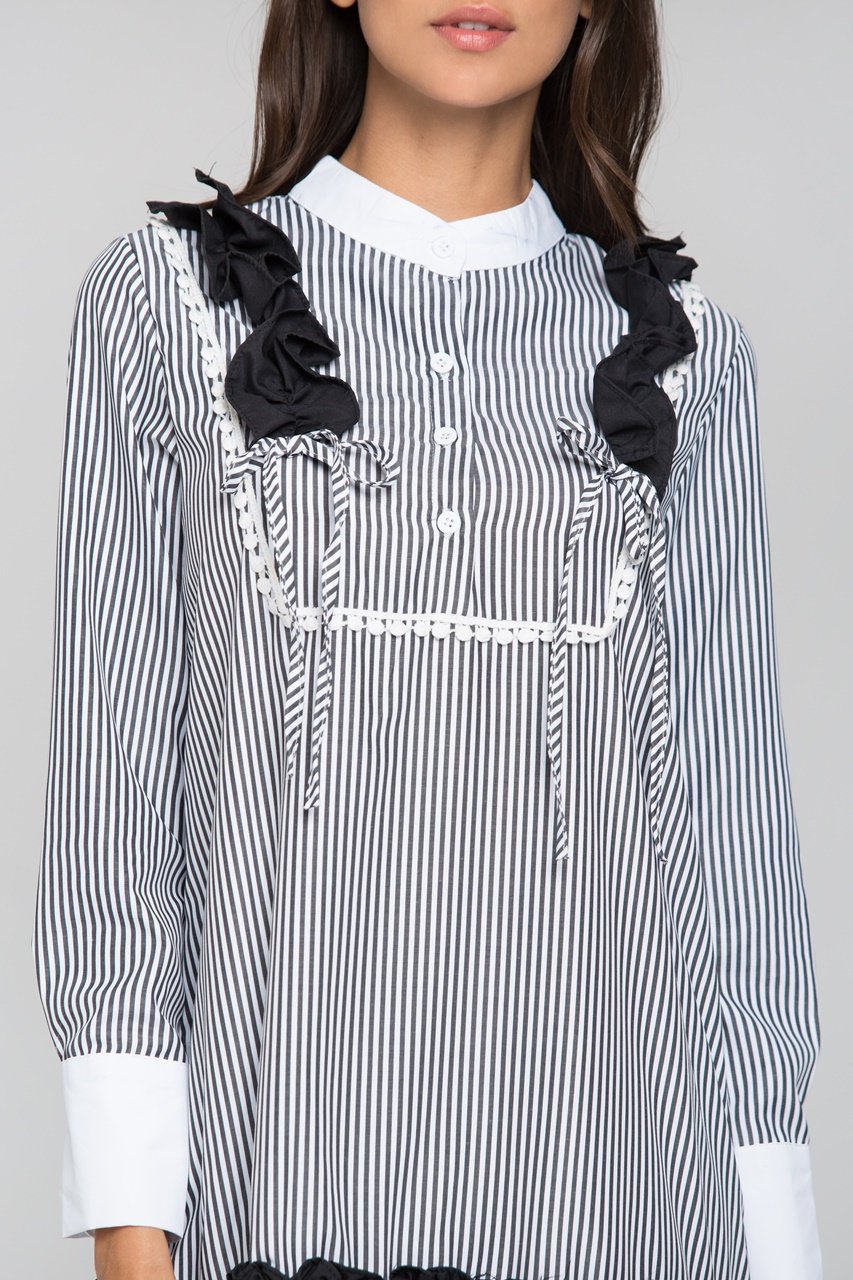 Grey Stripe Flounced Panel Skirt Midi Dress - ownthelooks-Development