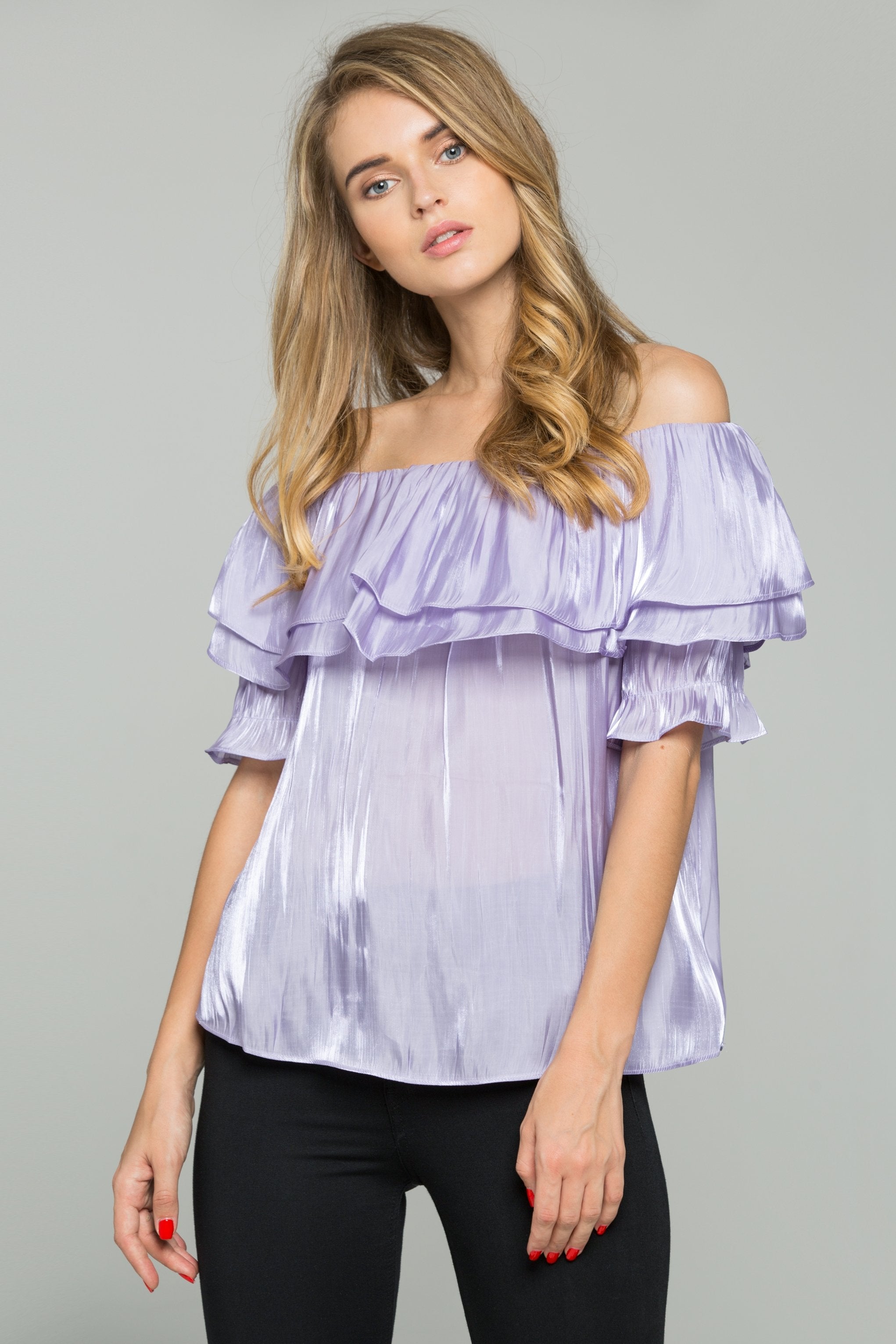 Heather Off the Shoulder Flounce Top - ownthelooks-Development