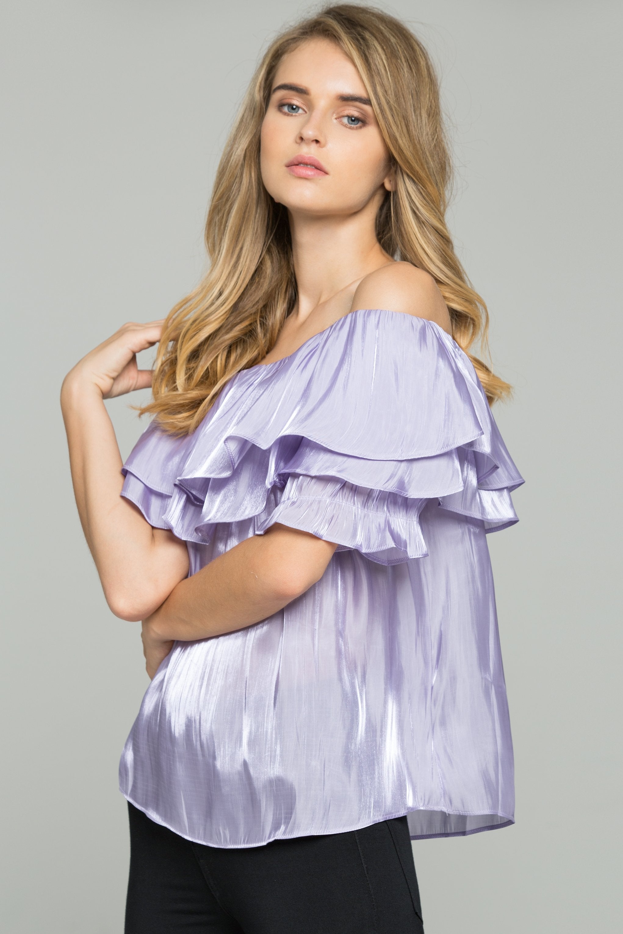 Heather Off the Shoulder Flounce Top - ownthelooks-Development