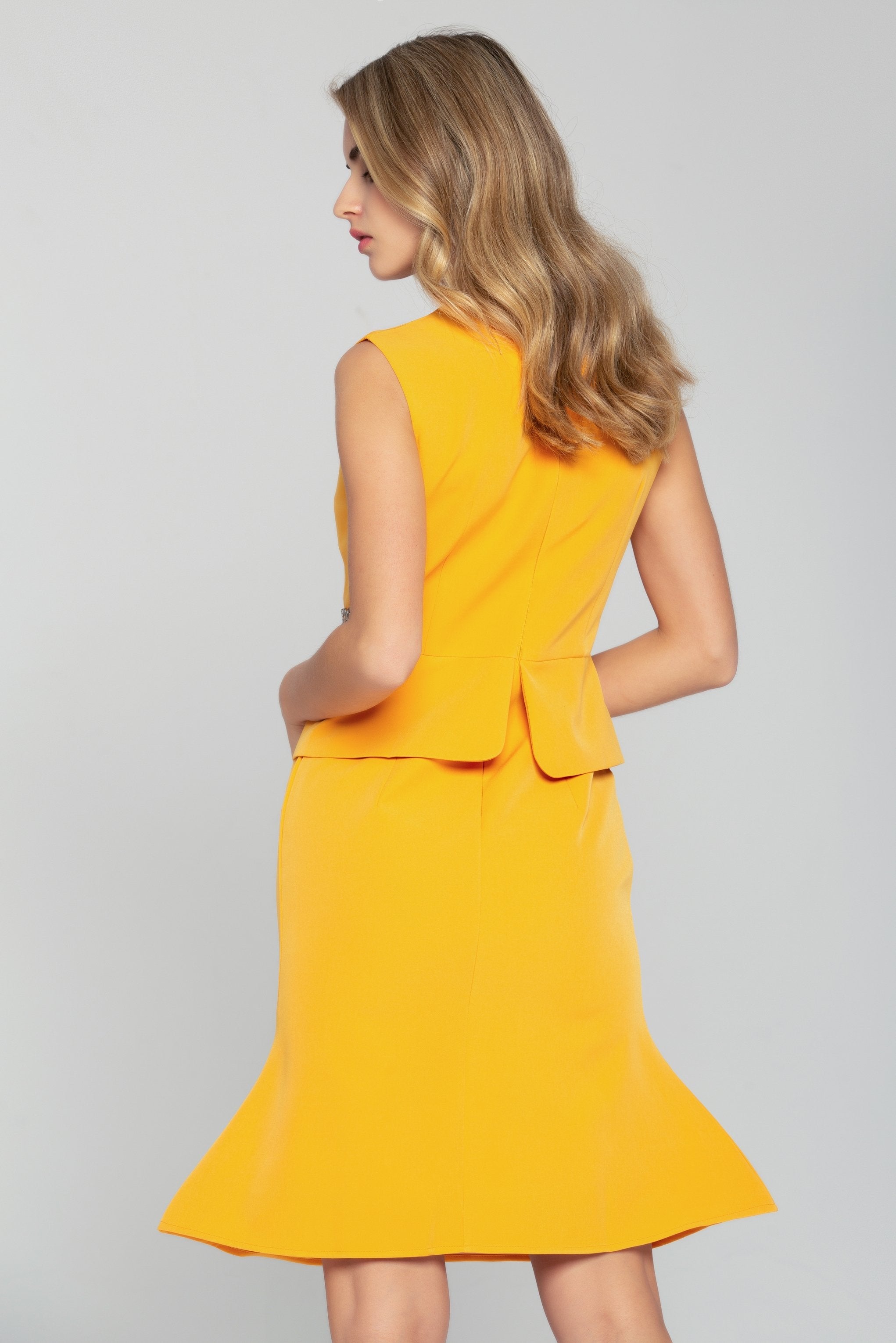 Honey Yellow Gold Encrusted Peplum Midi Dress - ownthelooks-Development