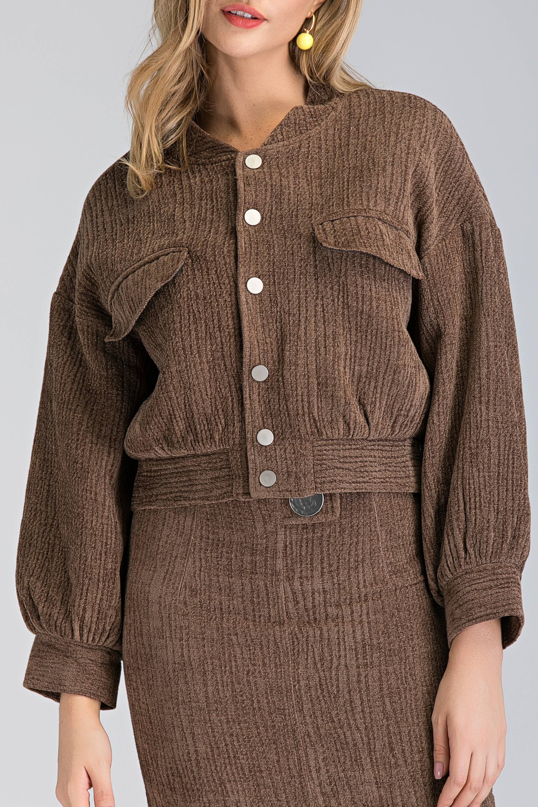 Latte Bomber Jacket and Skirt Set - ownthelooks-Development