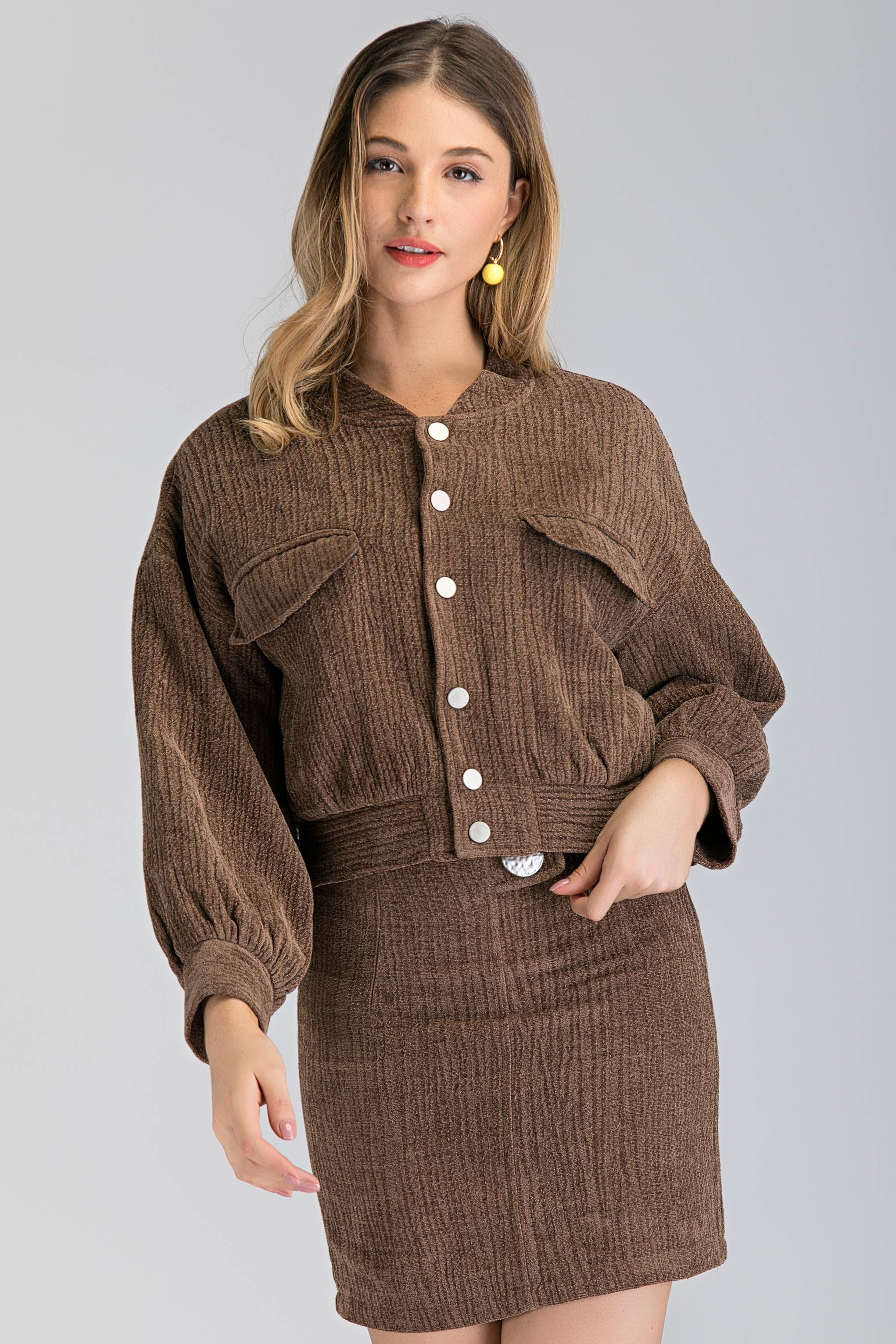 Latte Bomber Jacket and Skirt Set - ownthelooks-Development