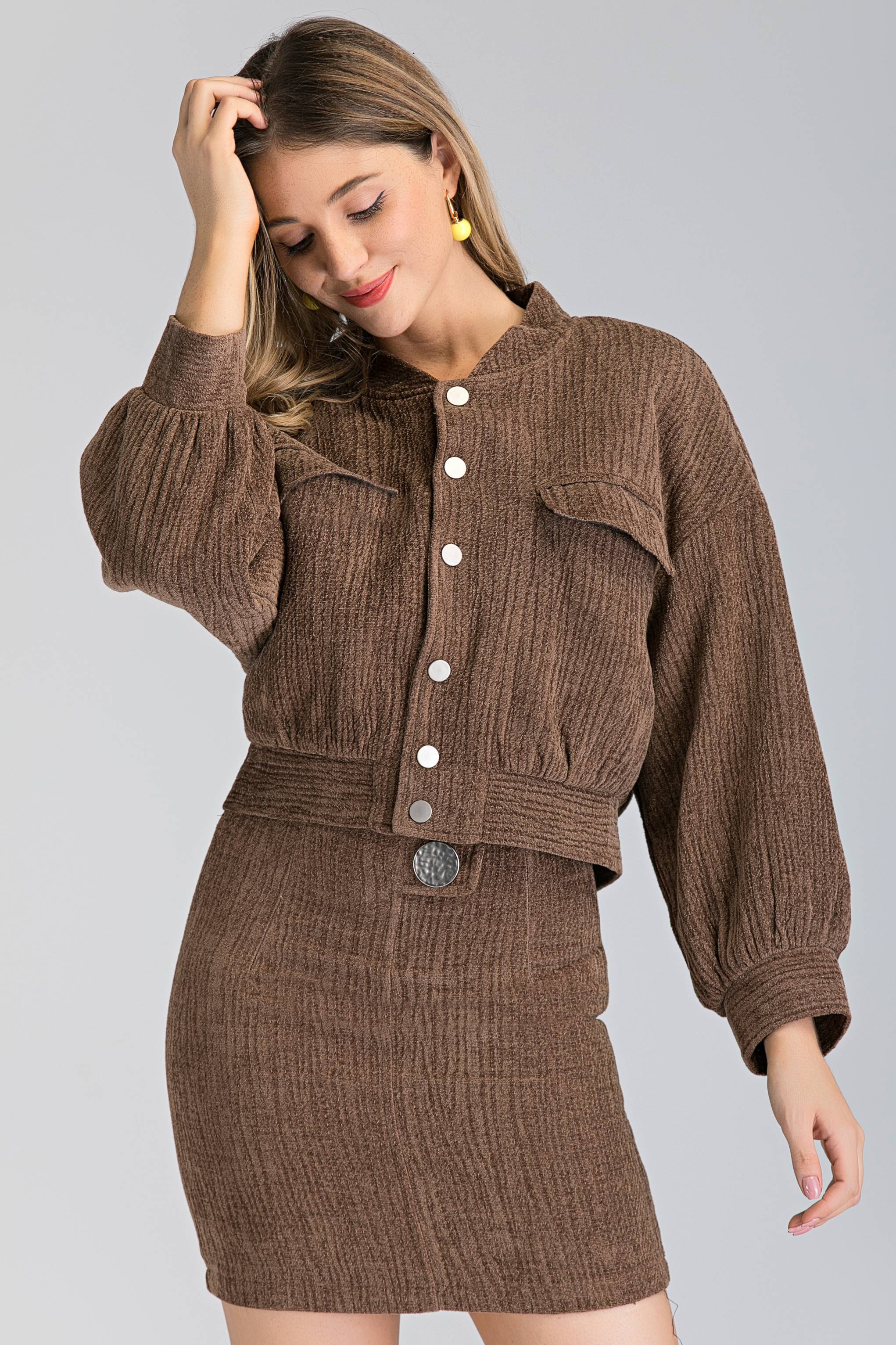 Latte Bomber Jacket and Skirt Set - ownthelooks-Development