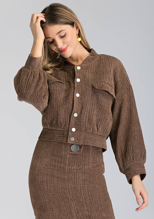 Latte Bomber Jacket and Skirt Set - ownthelooks-Development
