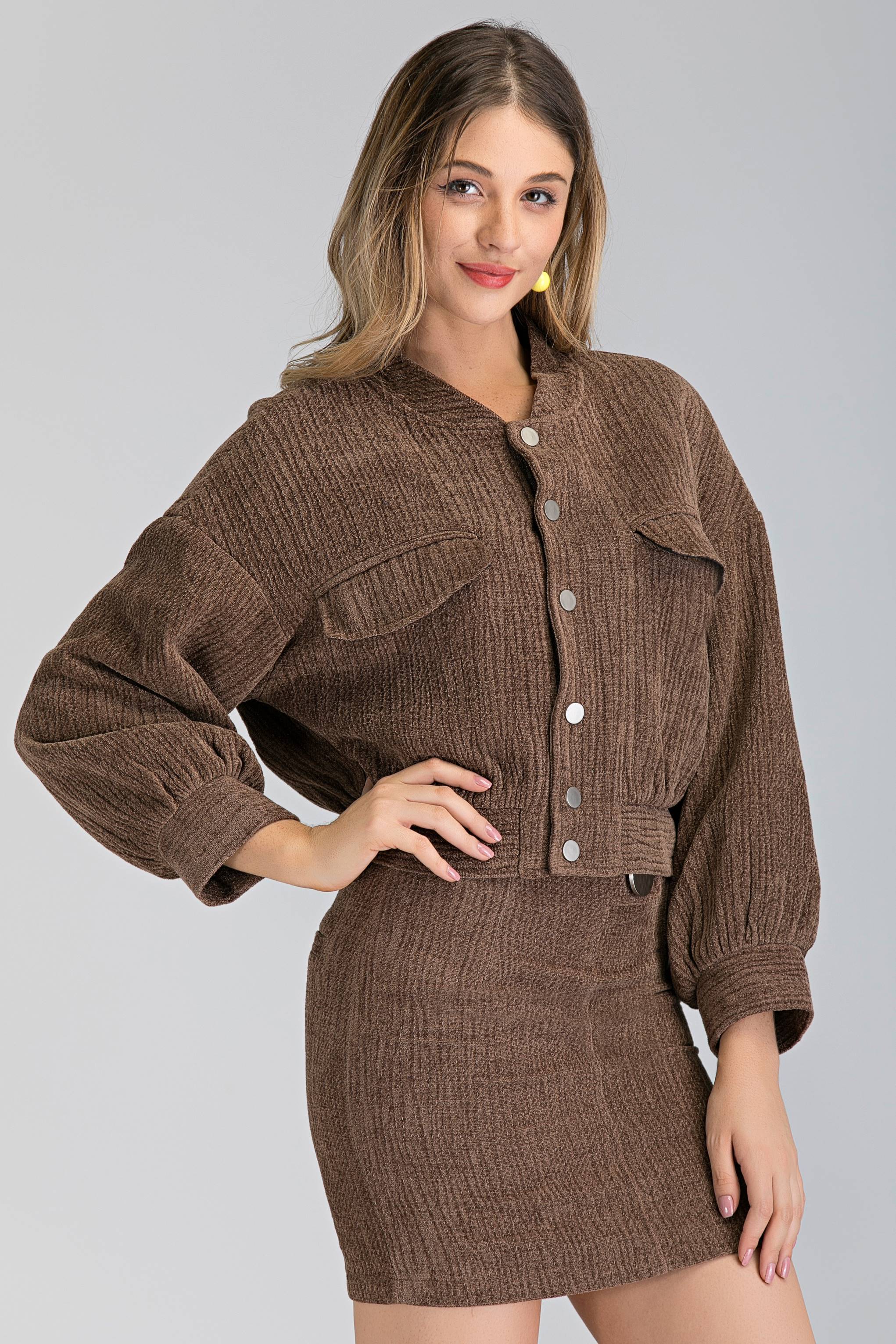 Latte Bomber Jacket and Skirt Set - ownthelooks-Development