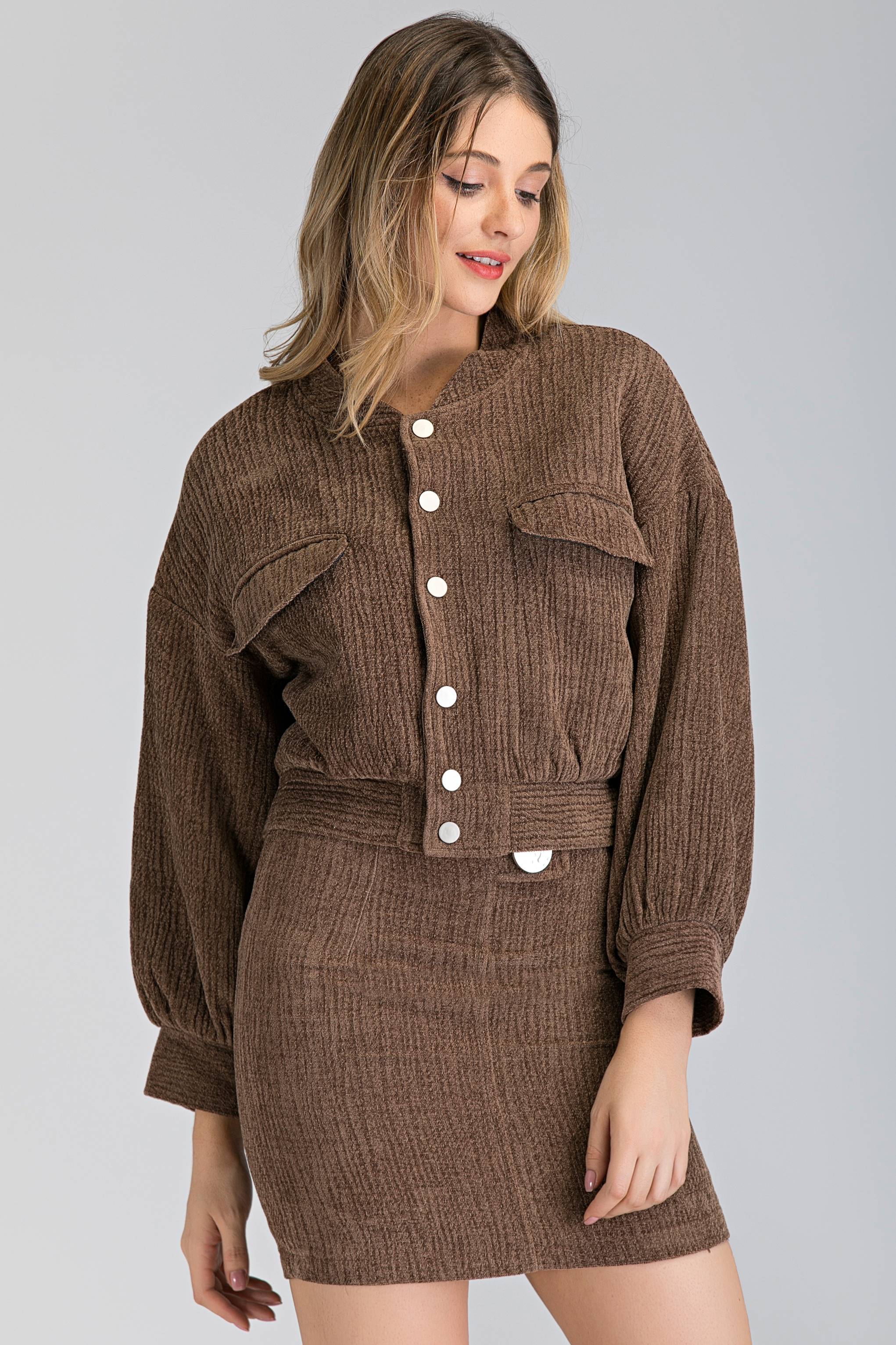 Latte Bomber Jacket and Skirt Set - ownthelooks-Development