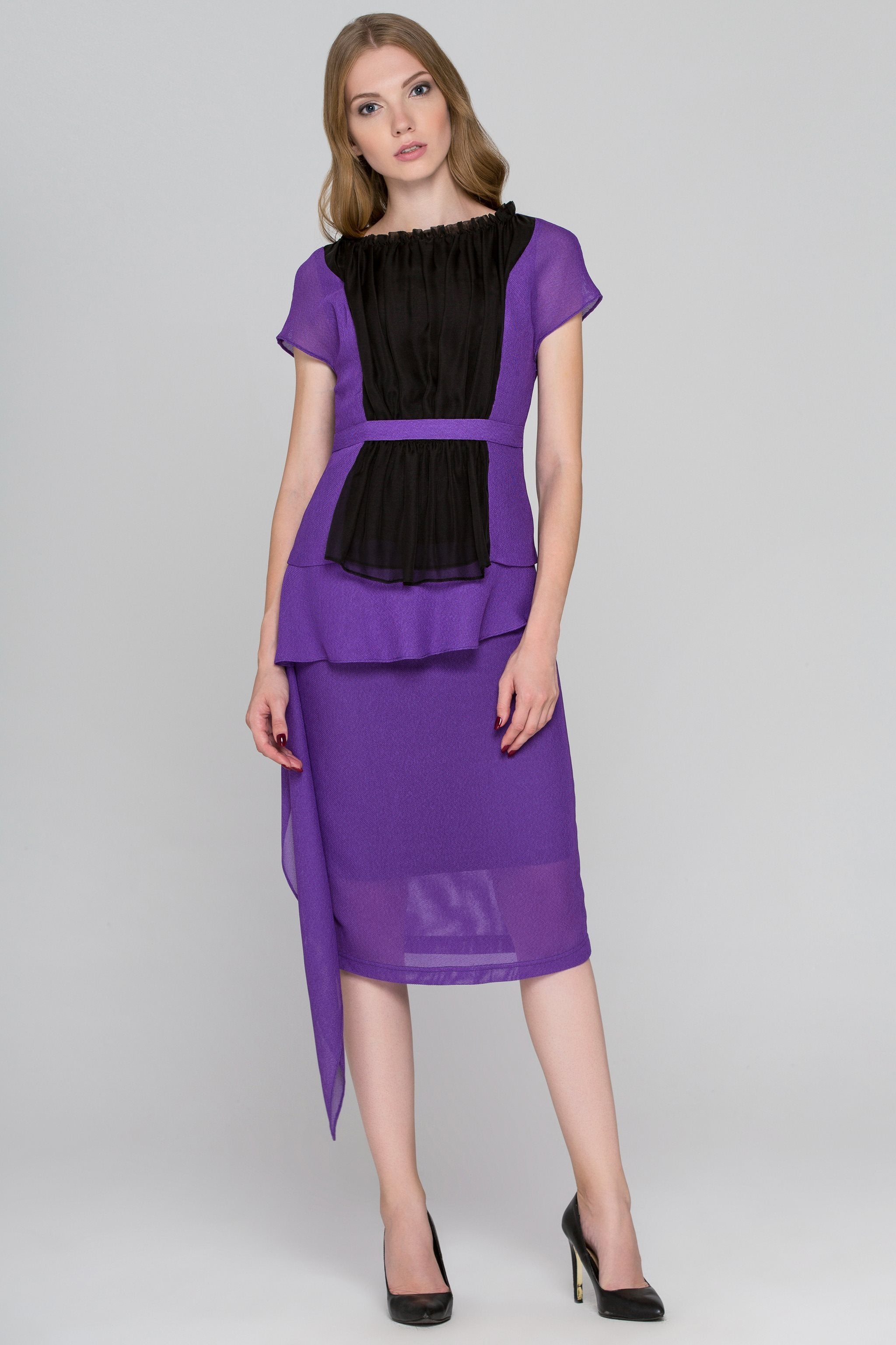 Lavender and Black Tulle Front Midi Dress - ownthelooks-Development
