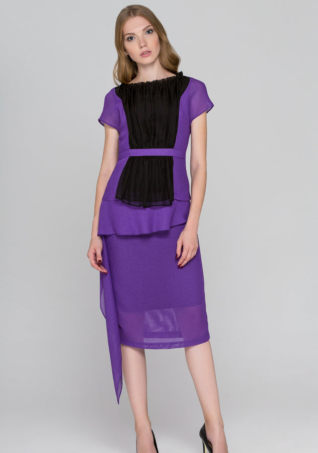 Lavender and Black Tulle Front Midi Dress - ownthelooks-Development
