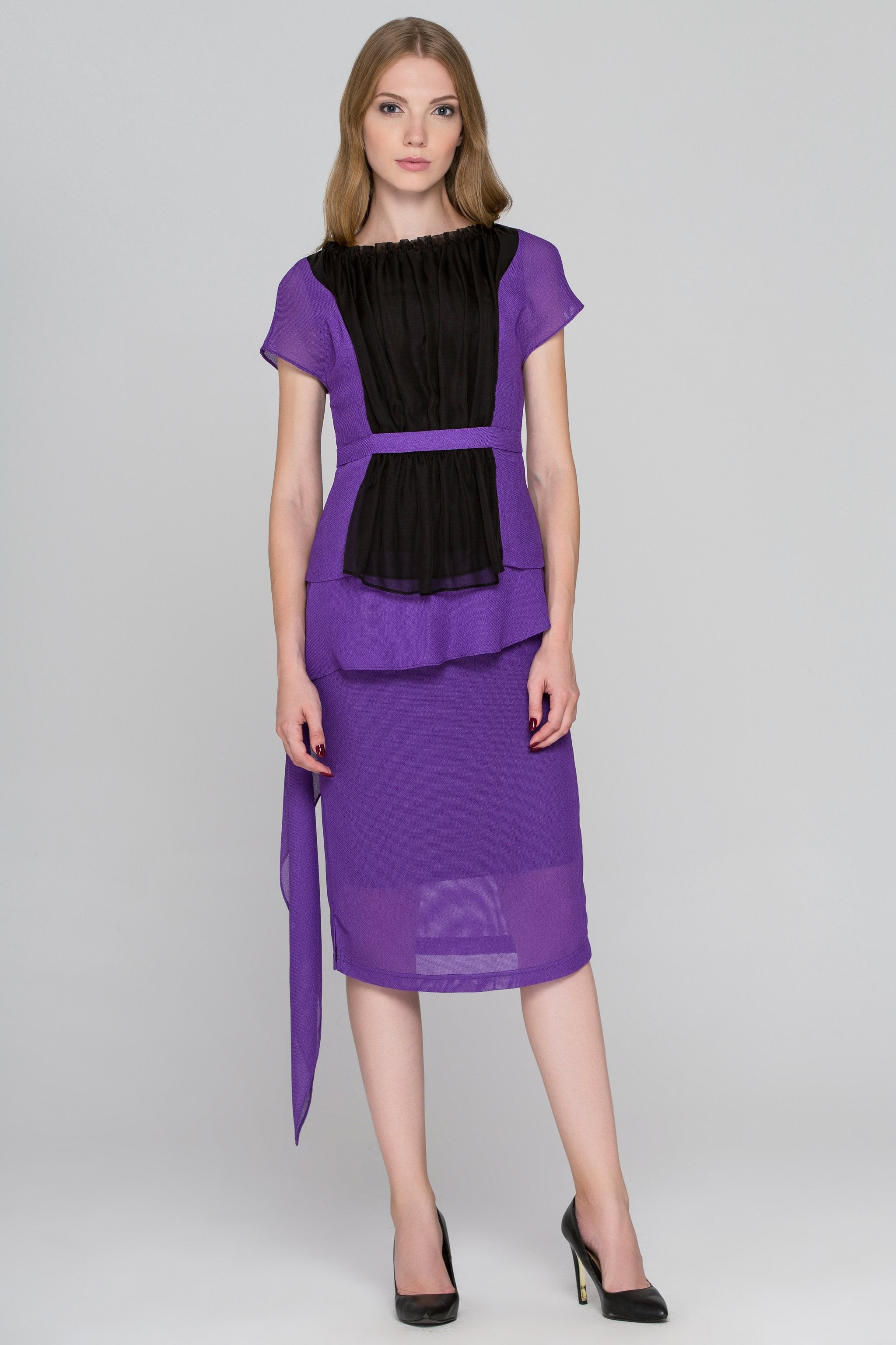 Lavender and Black Tulle Front Midi Dress - ownthelooks-Development