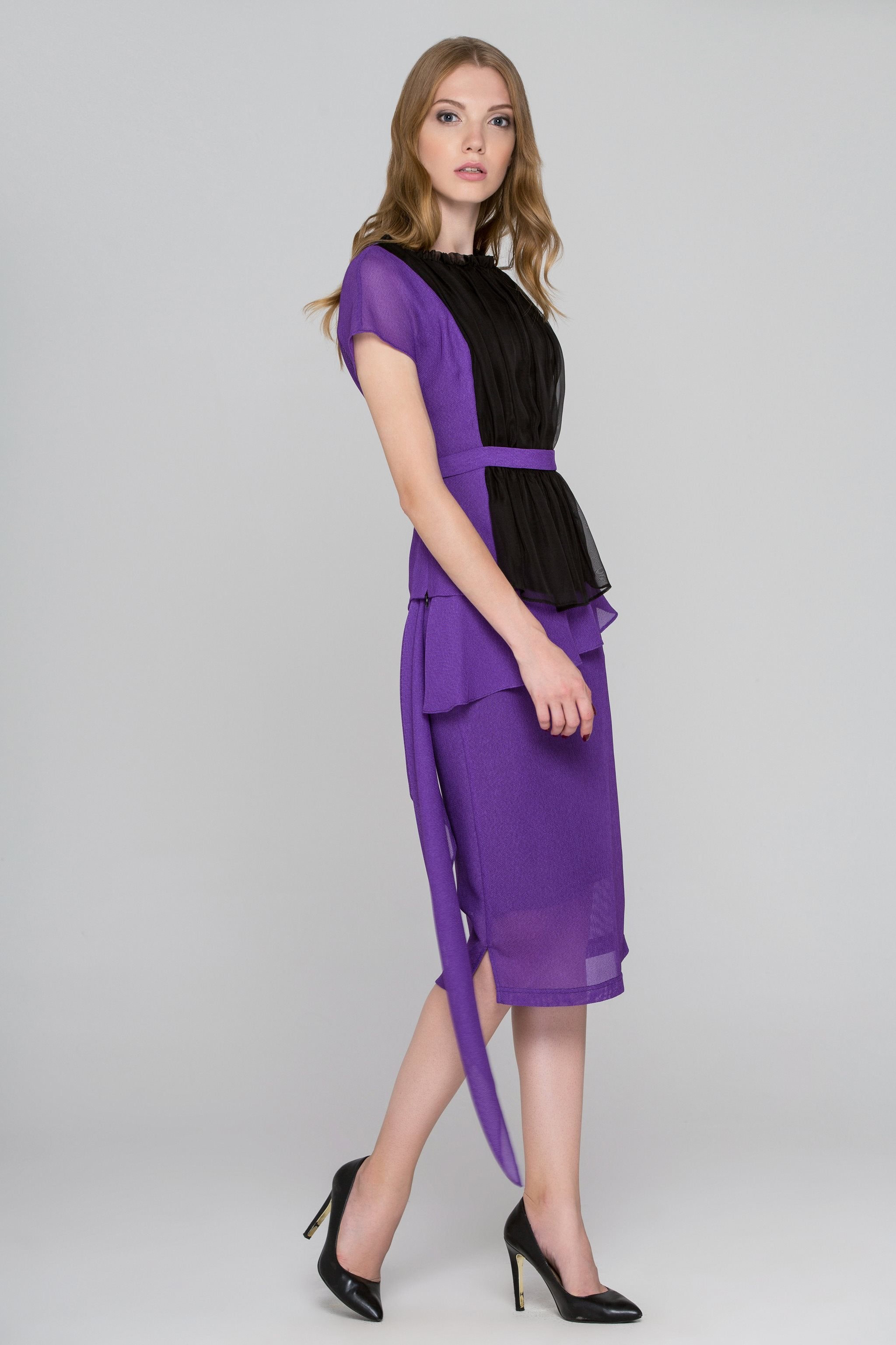 Lavender and Black Tulle Front Midi Dress - ownthelooks-Development