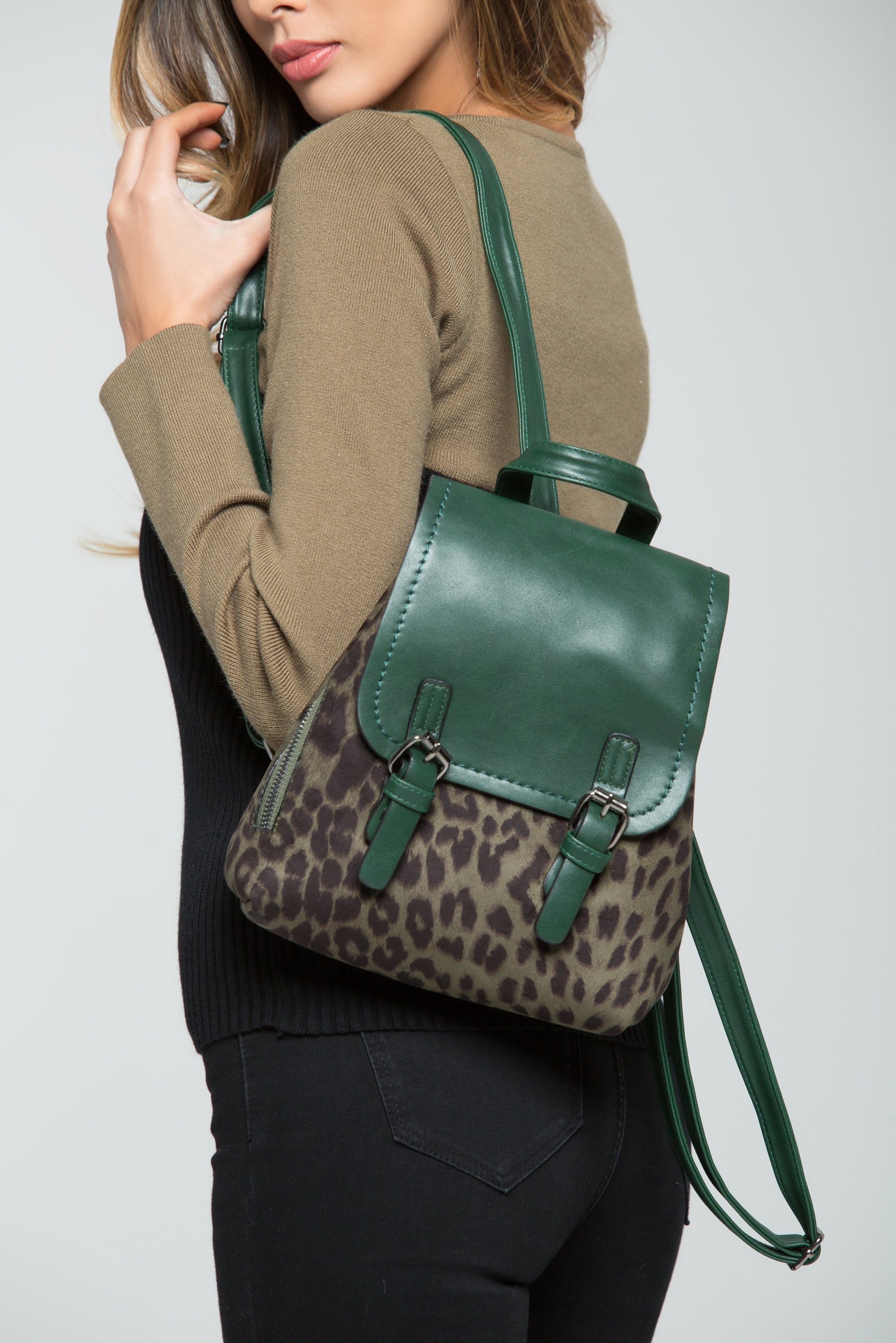 Leopard and Green Flap Backpack - ownthelooks-Development