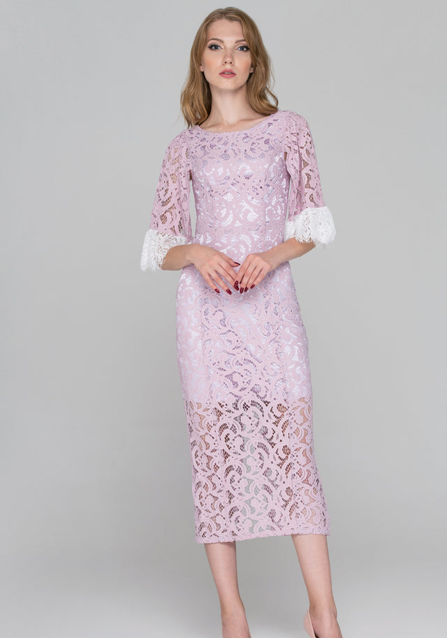 Lilac Lace Sleeved Midi Dress - ownthelooks-Development