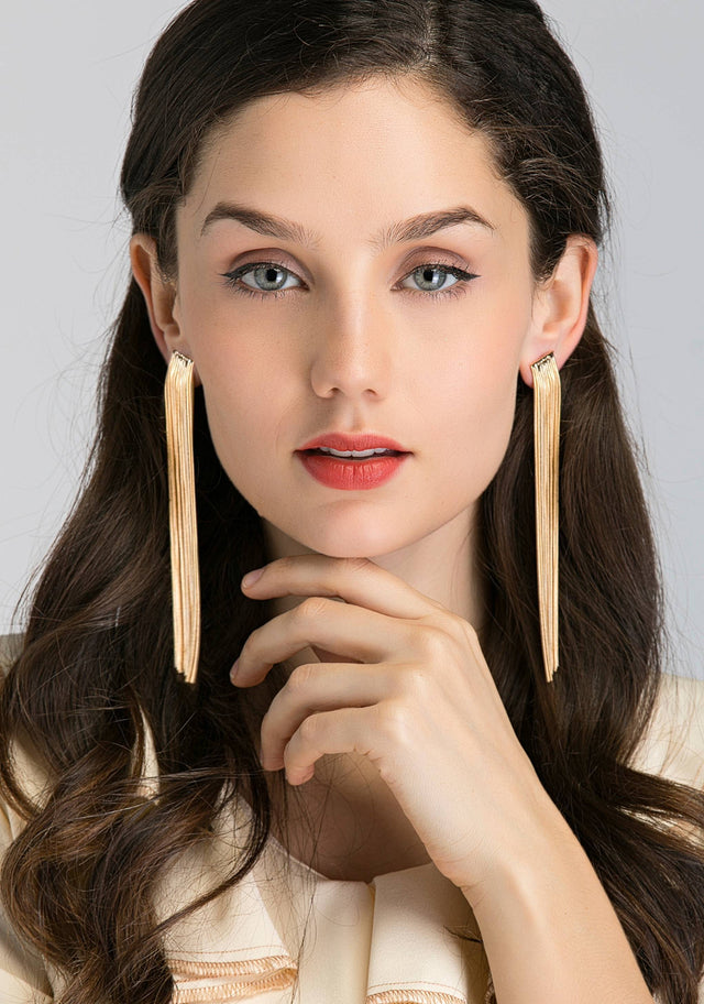 Long Gold Tassel Earrings - ownthelooks-Development