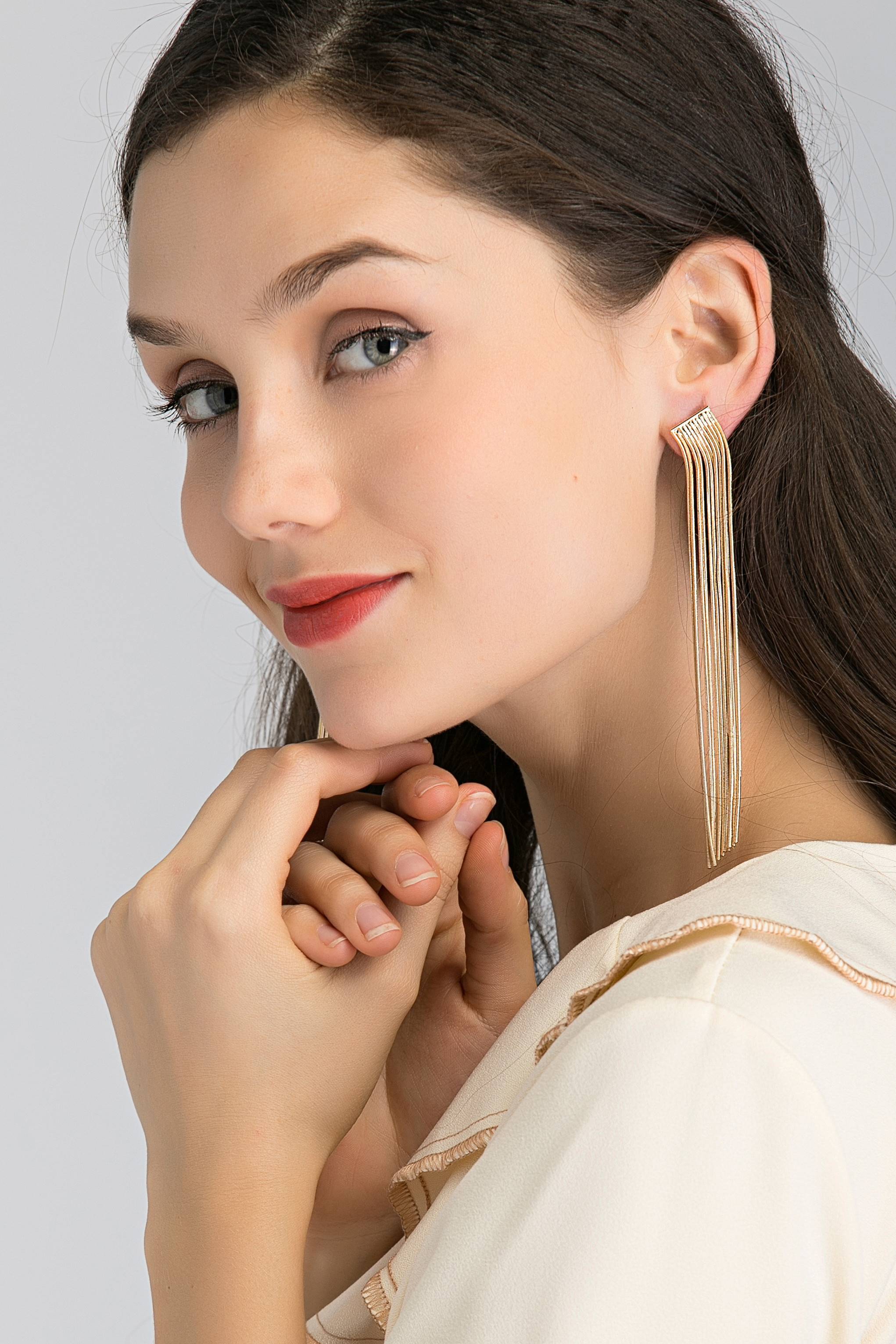 Long Gold Tassel Earrings - ownthelooks-Development