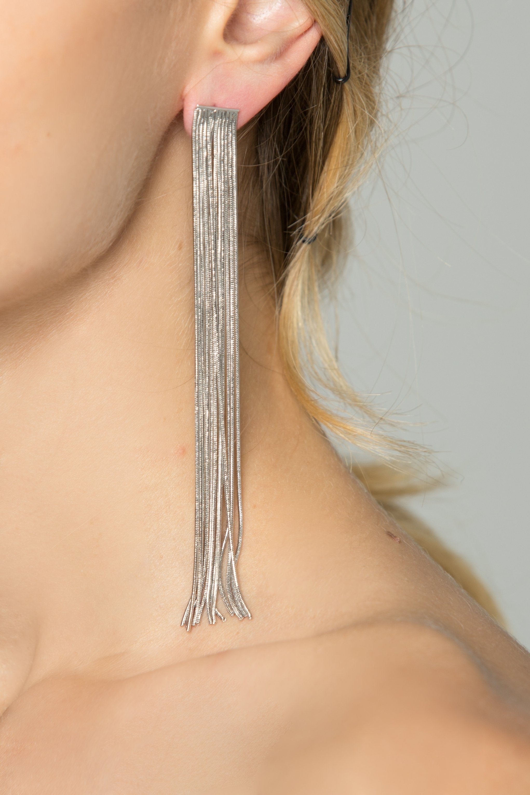 Long Silver Tassel Earrings - ownthelooks-Development