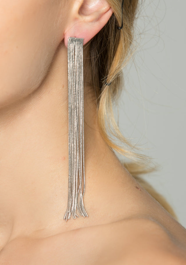 Long Silver Tassel Earrings - ownthelooks-Development