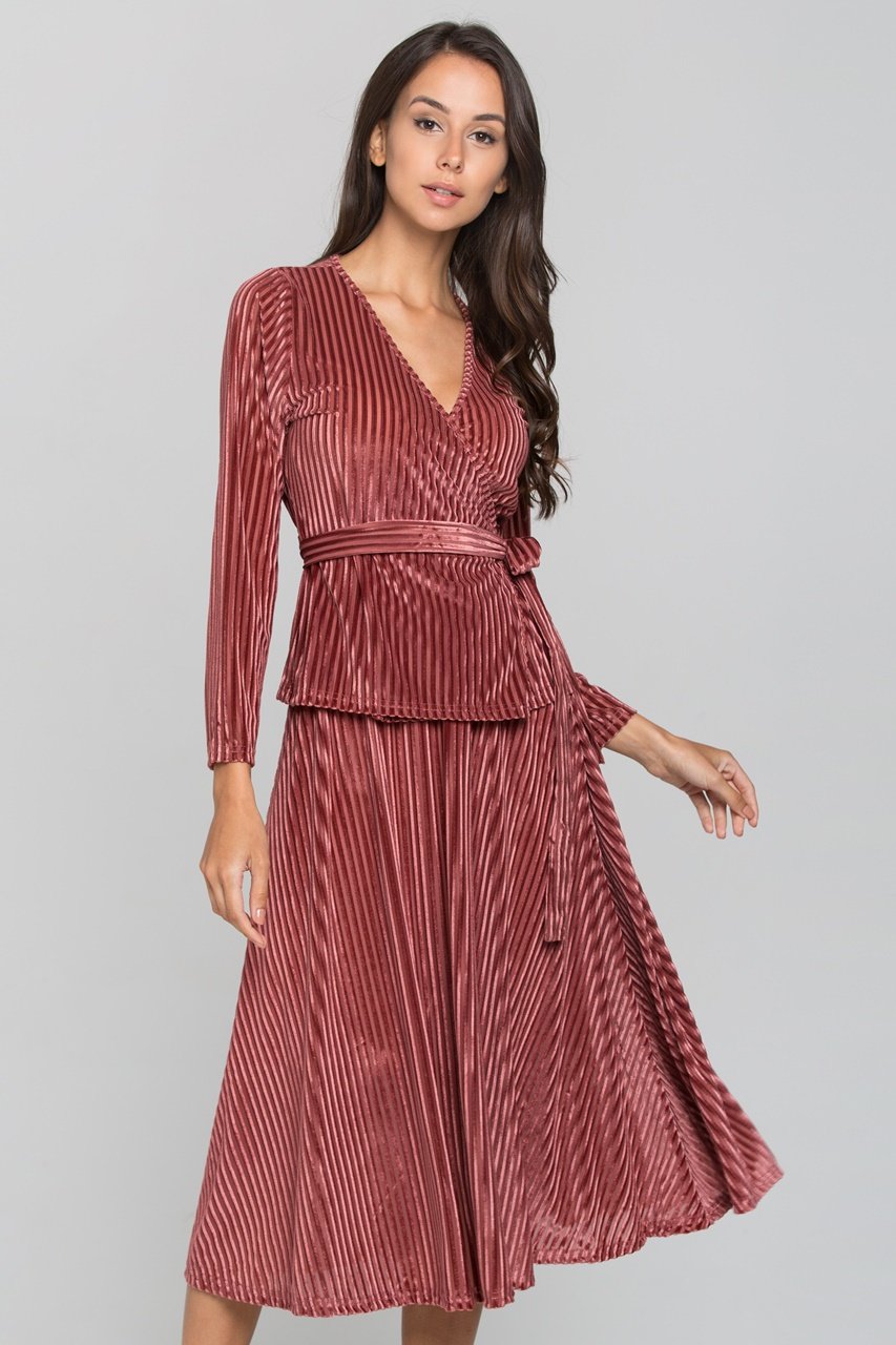 Maroon Velvet Chord Two Piece Midi Dress - ownthelooks-Development