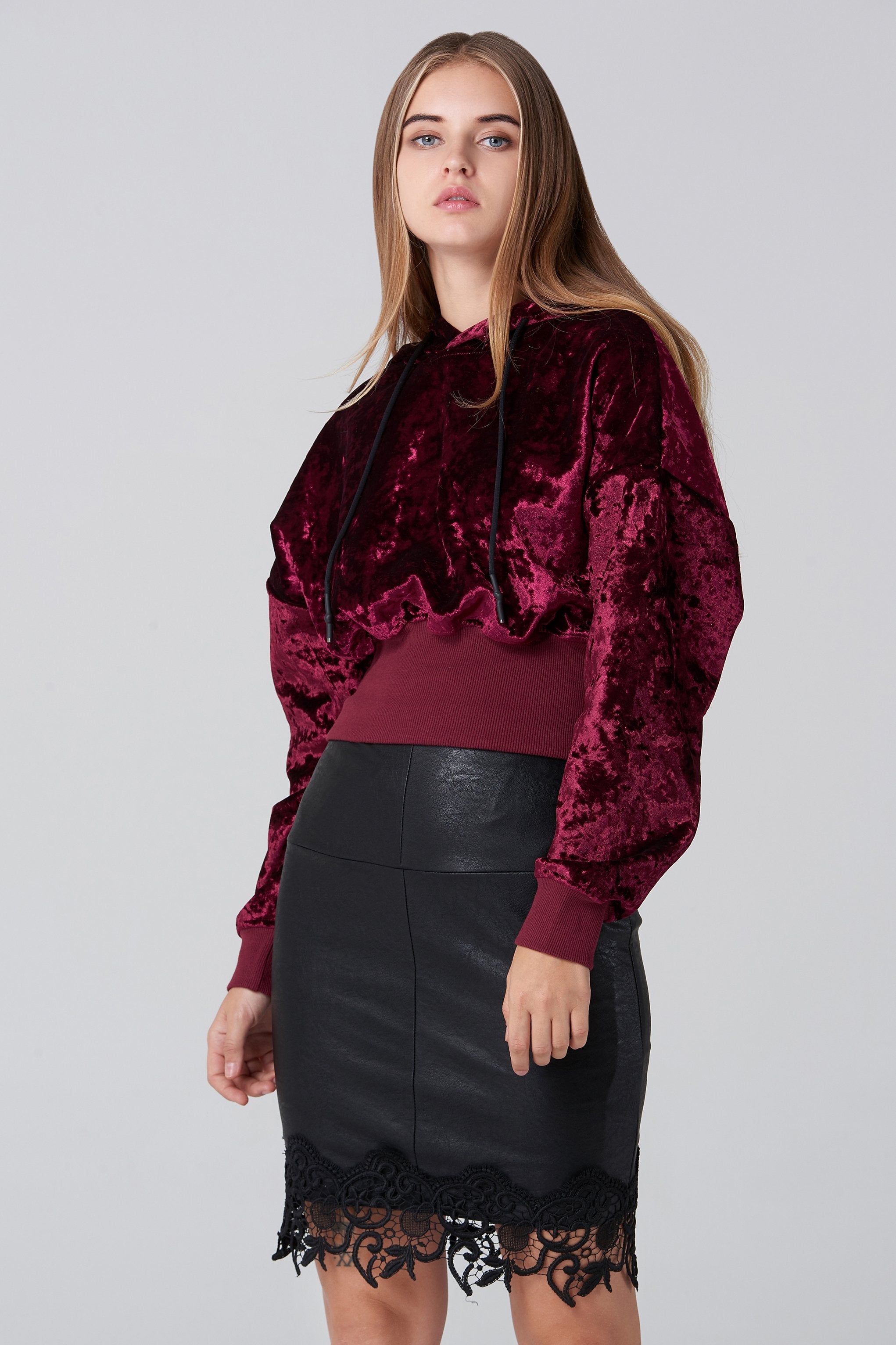 Maroon Velvet Hoodie - ownthelooks-Development