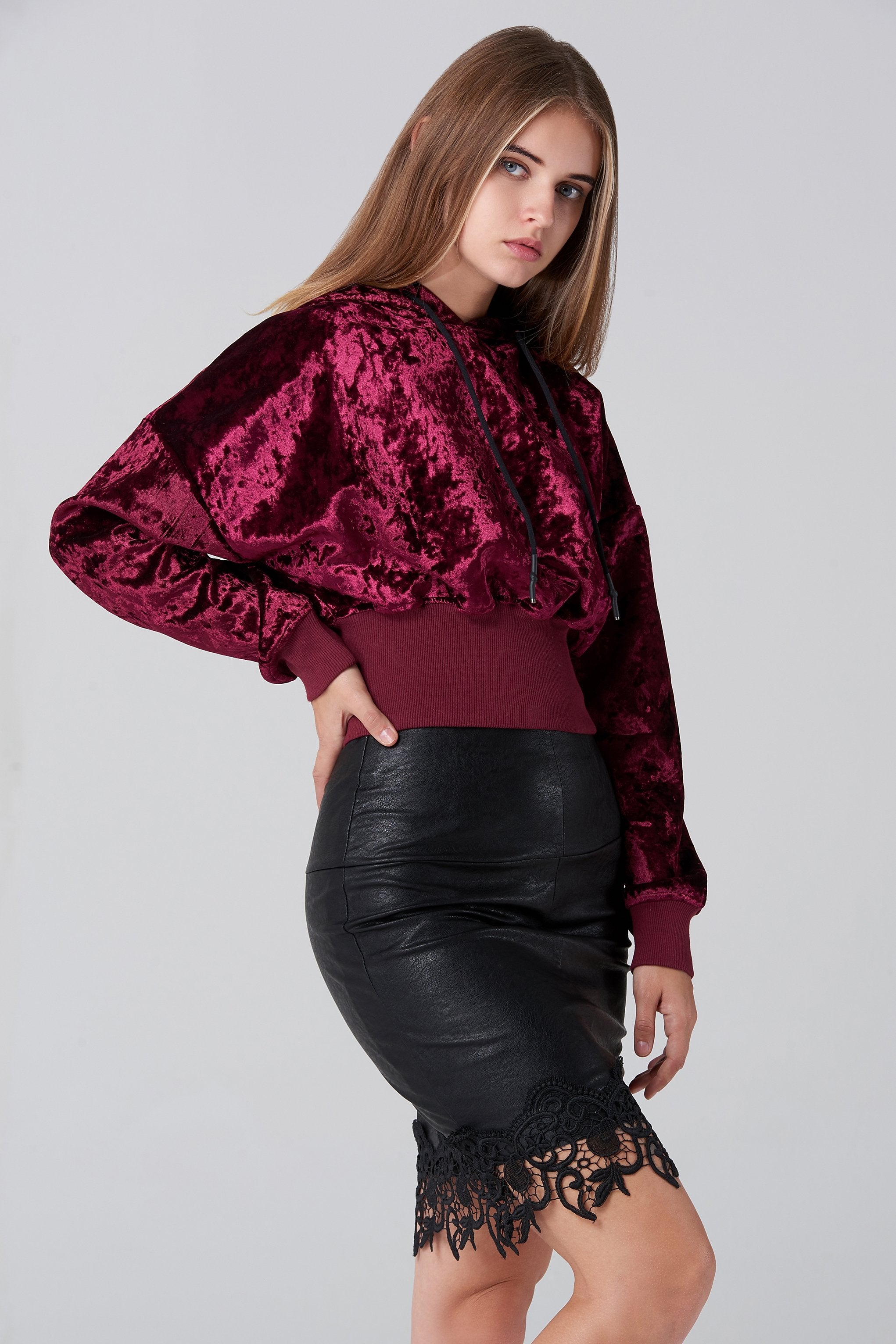 Maroon Velvet Hoodie - ownthelooks-Development