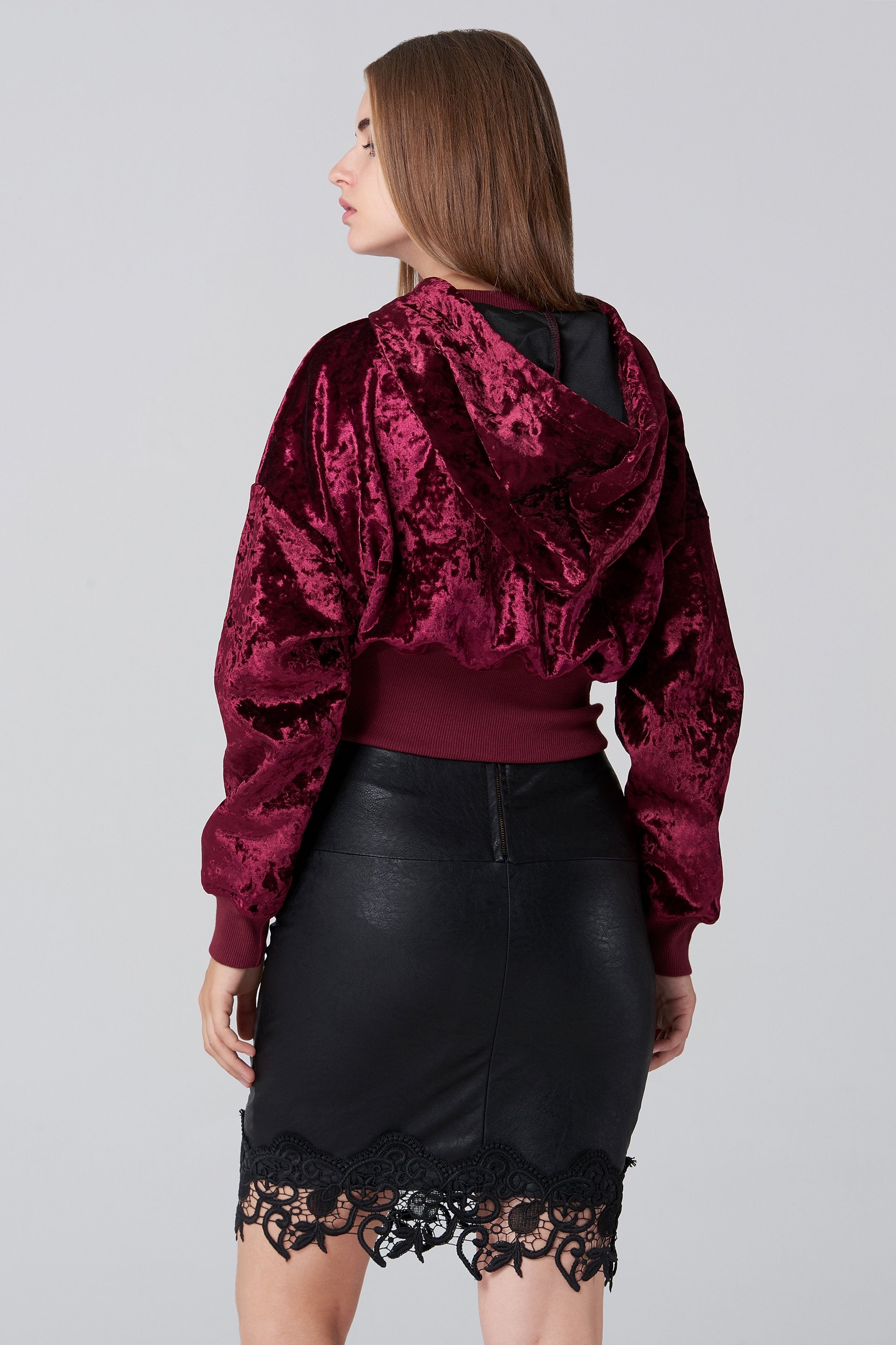 Maroon Velvet Hoodie - ownthelooks-Development