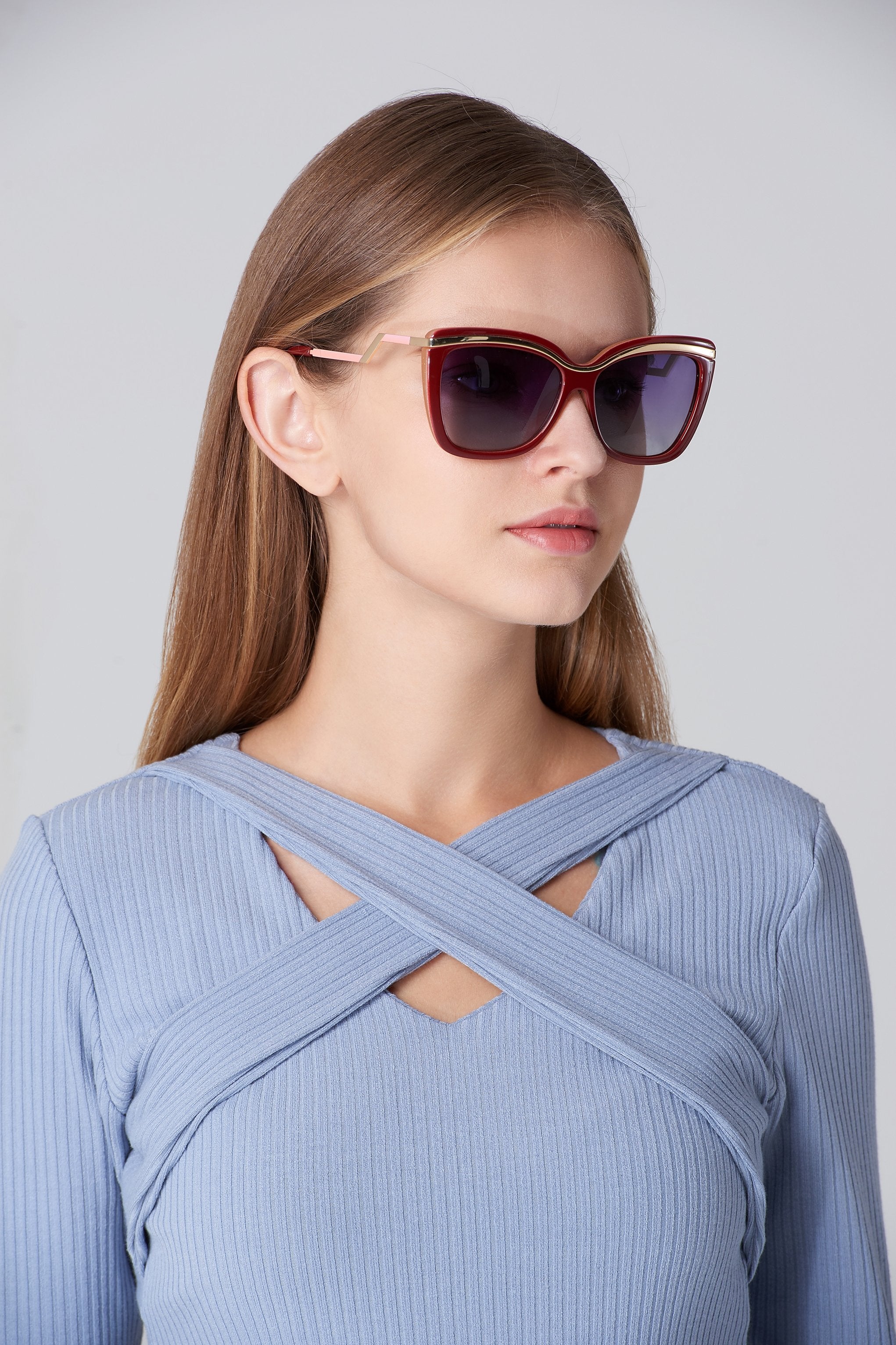 Maroon and Gold Top Rim Detail  Sunglasses - ownthelooks-Development