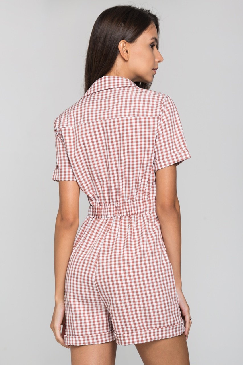 Mauve Gingham Button Up Playsuit - ownthelooks-Development