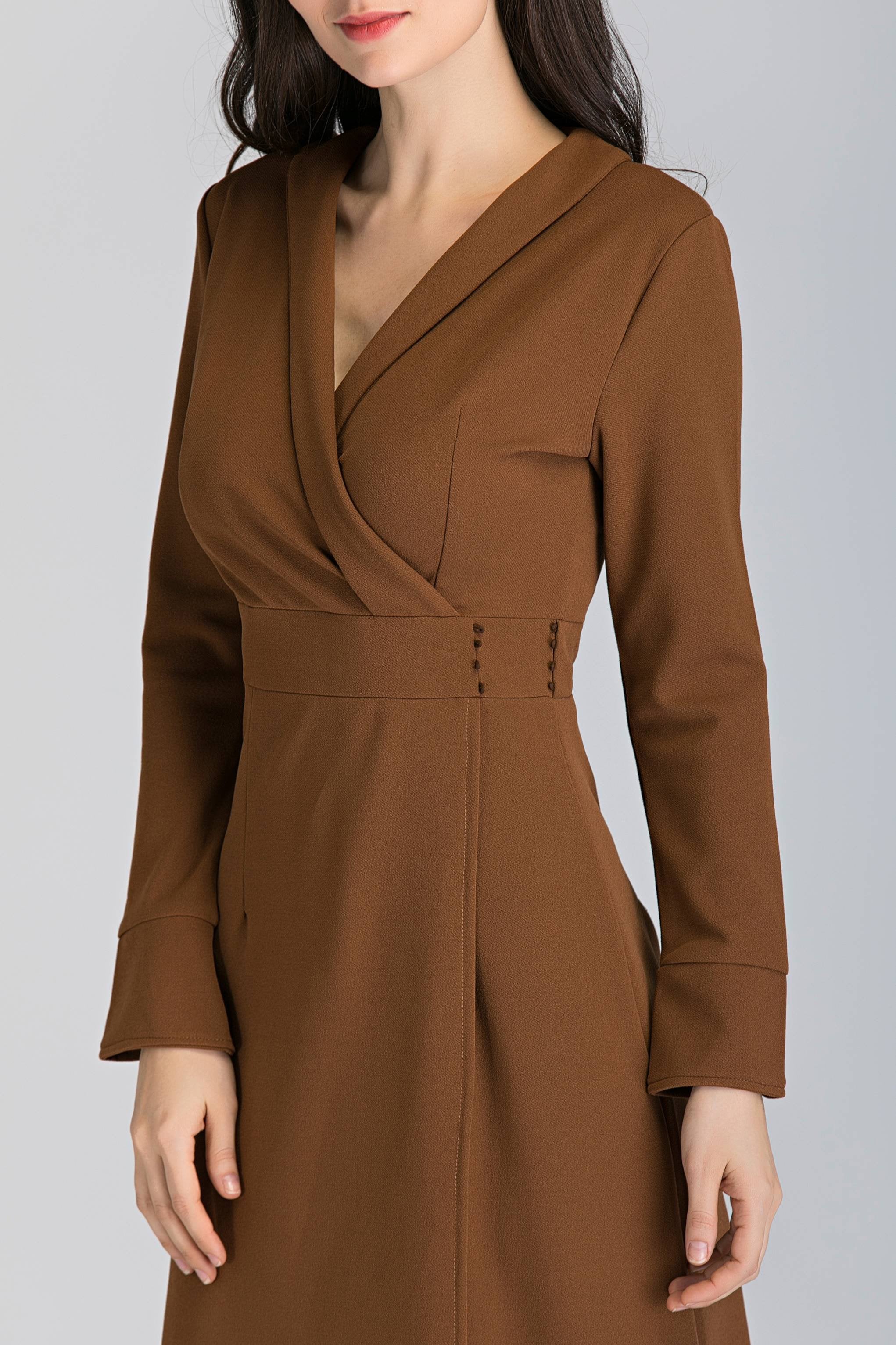 Mocha Long Sleeves Side Lace Tassel Midi Dress - ownthelooks-Development