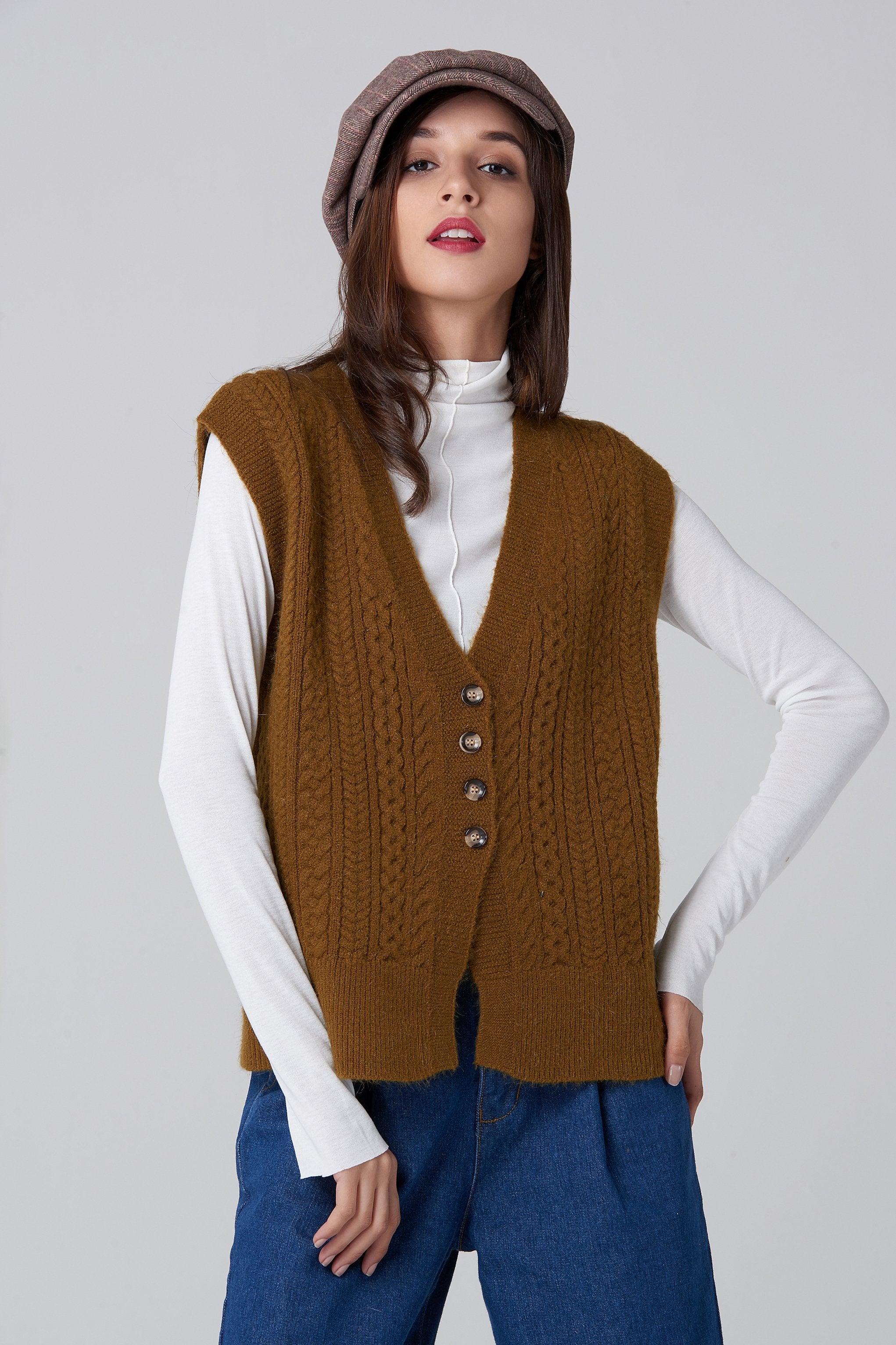 Moss Green Cable Knit Vest - ownthelooks-Development