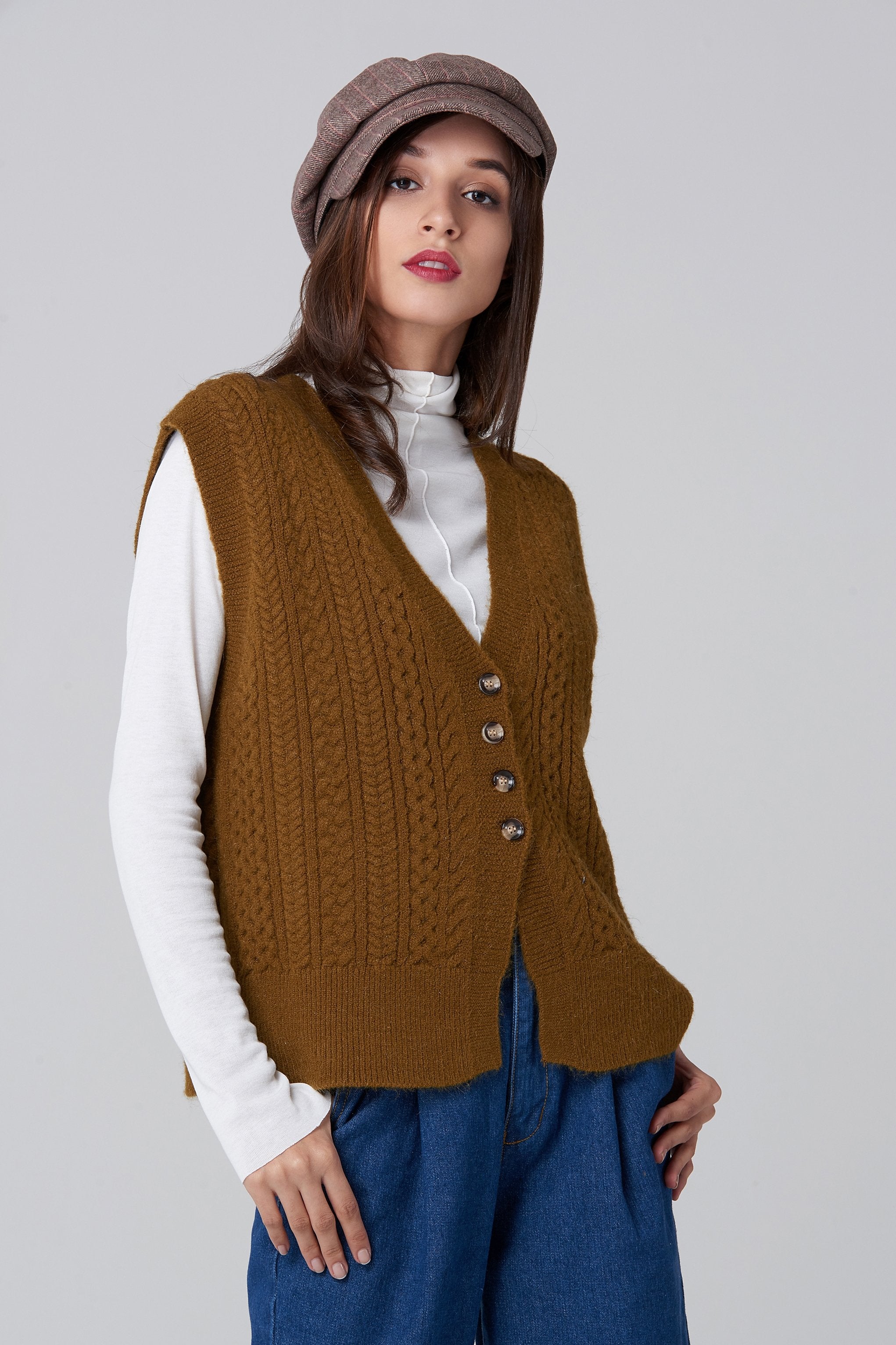 Moss Green Cable Knit Vest - ownthelooks-Development