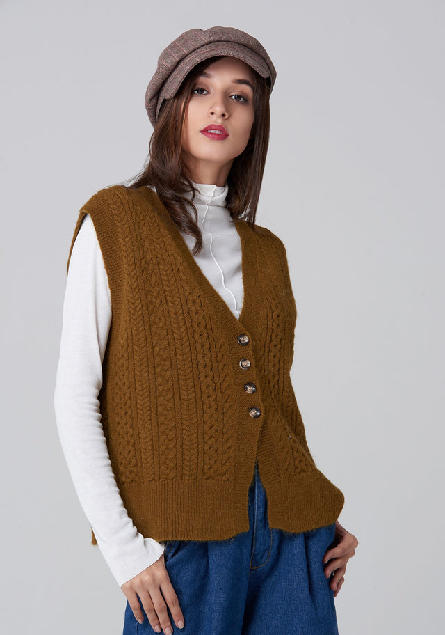 Moss Green Cable Knit Vest - ownthelooks-Development