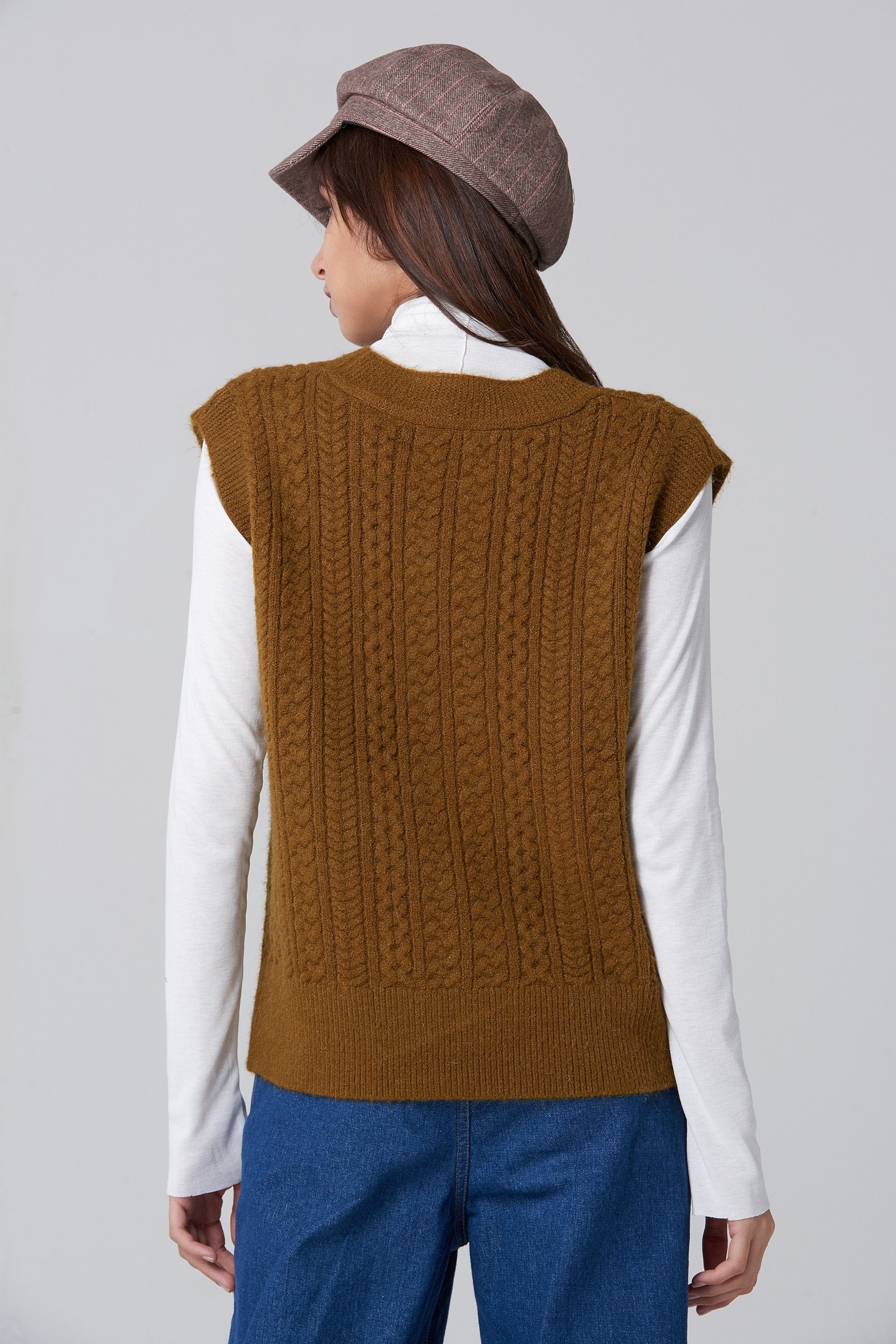 Moss Green Cable Knit Vest - ownthelooks-Development