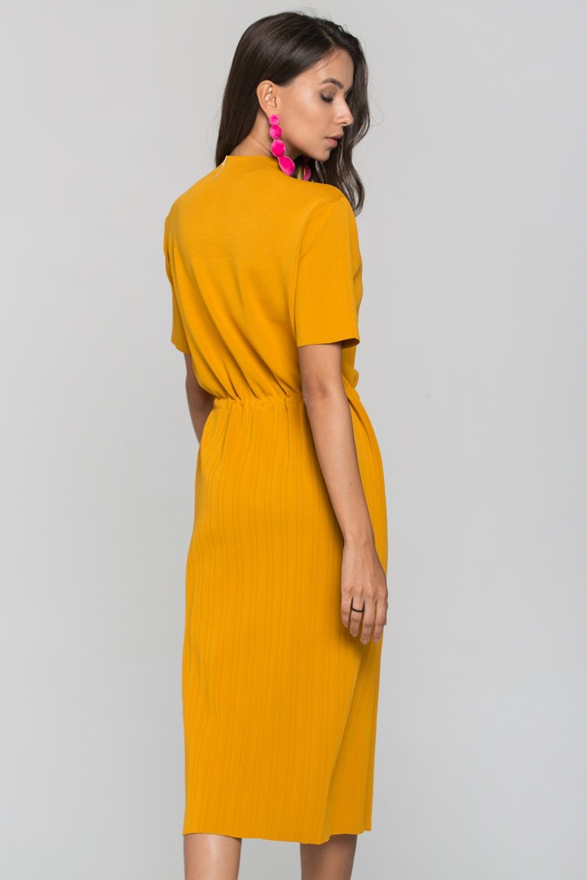 Mustard Ribbed Skirt Drop Shoulder - ownthelooks-Development