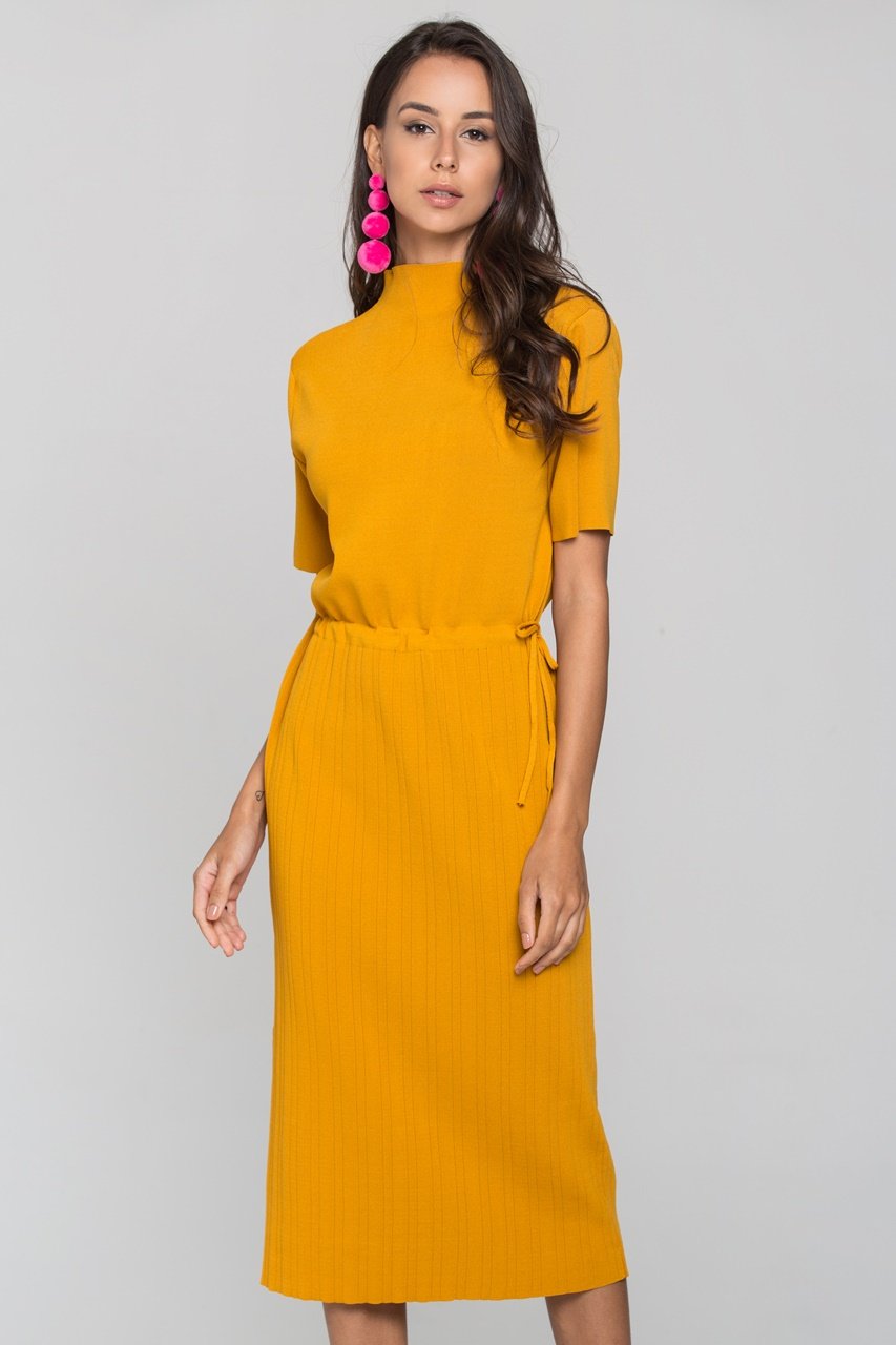 Mustard Ribbed Skirt Drop Shoulder - ownthelooks-Development