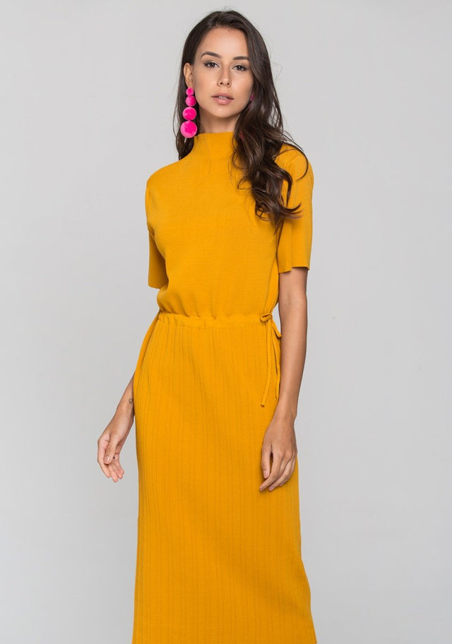 Mustard Ribbed Skirt Drop Shoulder - ownthelooks-Development